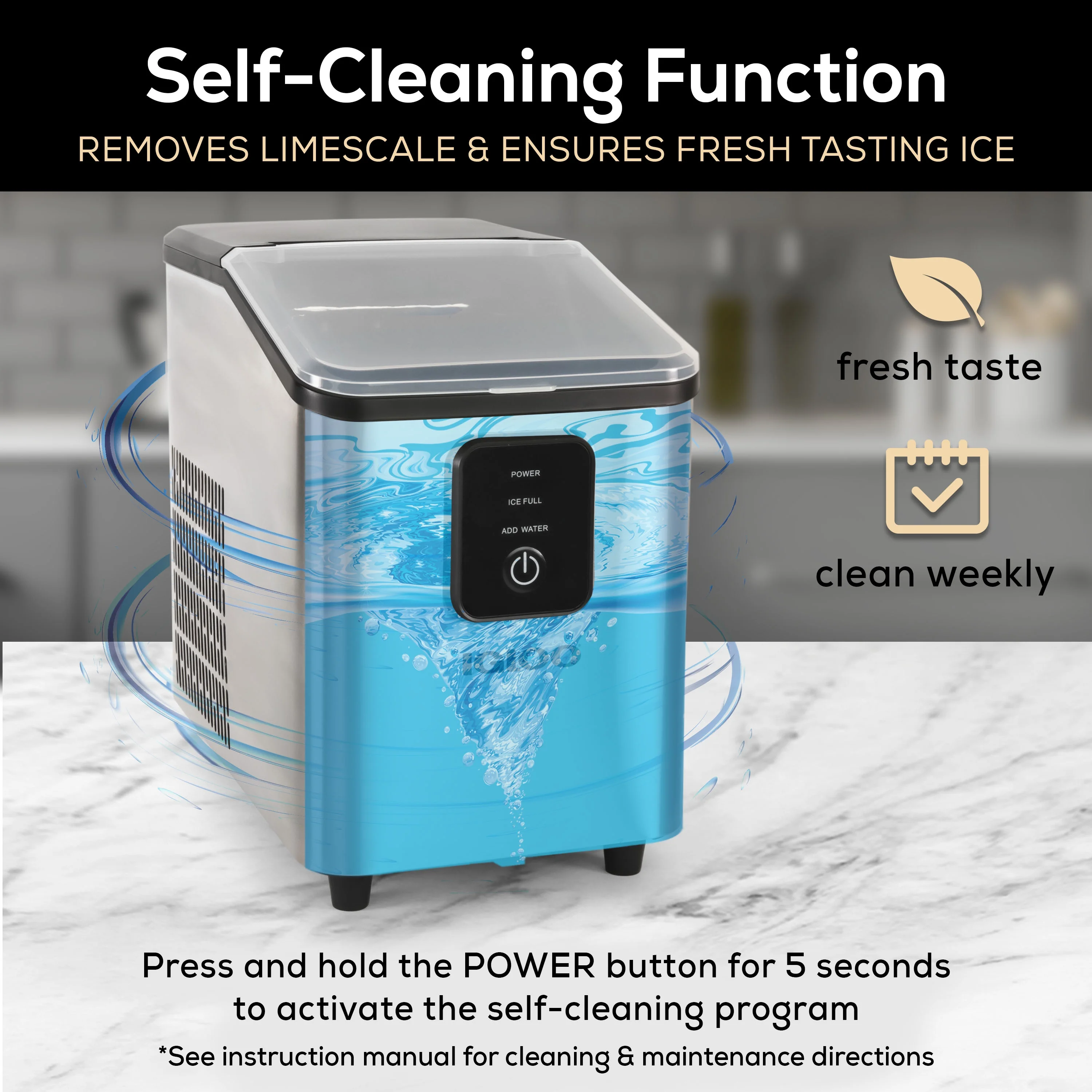 Igloo Self-Cleaning Countertop Ice Maker - Compact and Portable - Creates 26 lbs. Per Day, 8 Pieces Ready Every 7-8 Minutes - Includes Ice Scoop and Basket - Aqua - Image 23