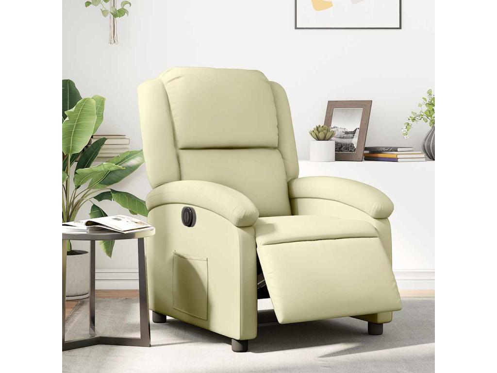Sillón reclinable eléctrico de cuero auténtico blanco crema