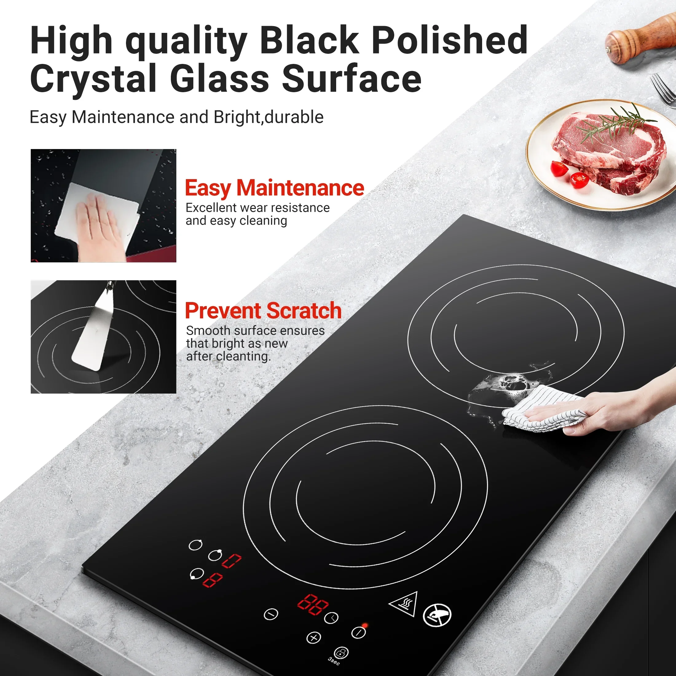Sunmaki Electric Induction Cooktop 2 Burners, 12