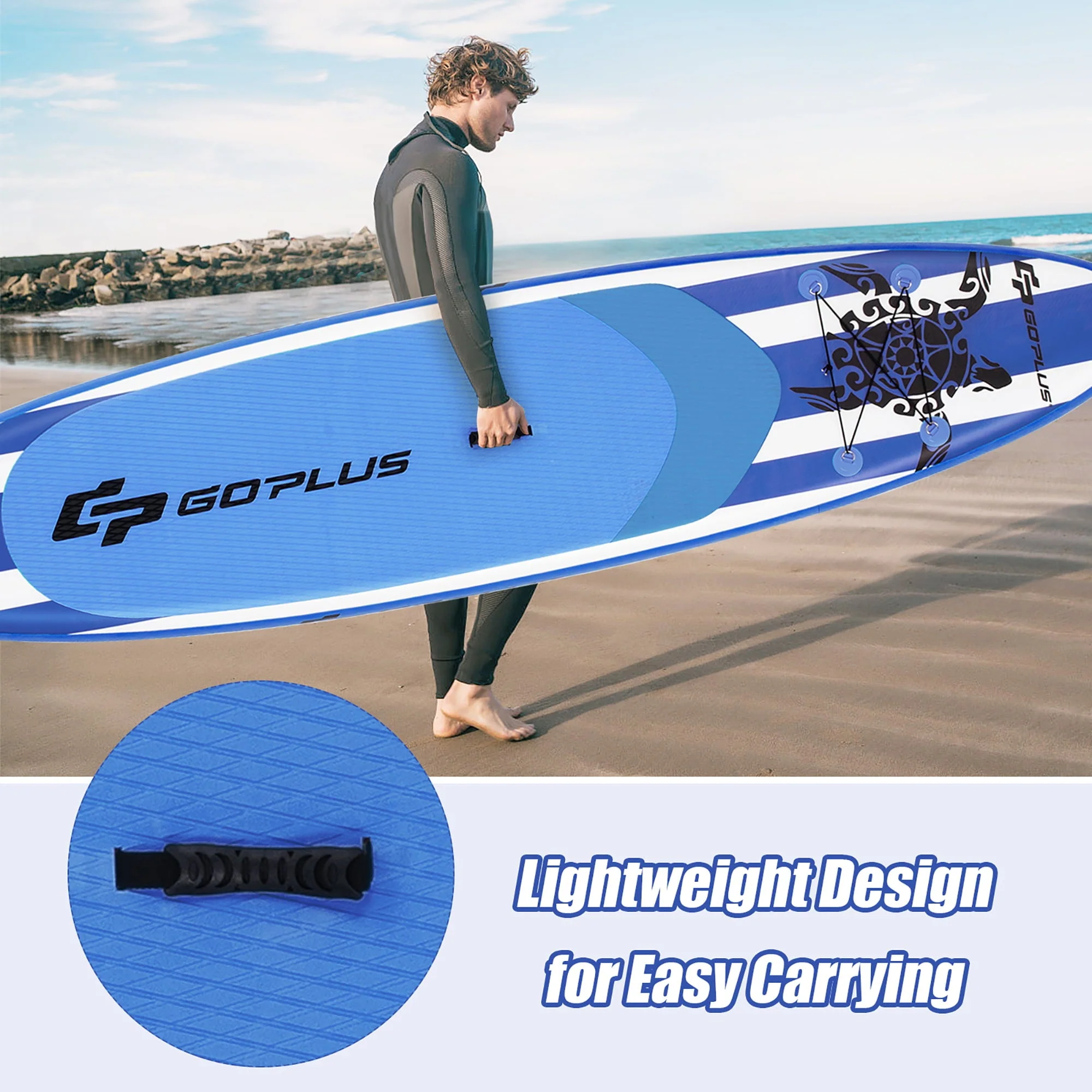 Goplus 11’ Inflatable Stand Up Paddle Board SUP W/Carrying Bag Aluminum Paddle Navy - Image 9