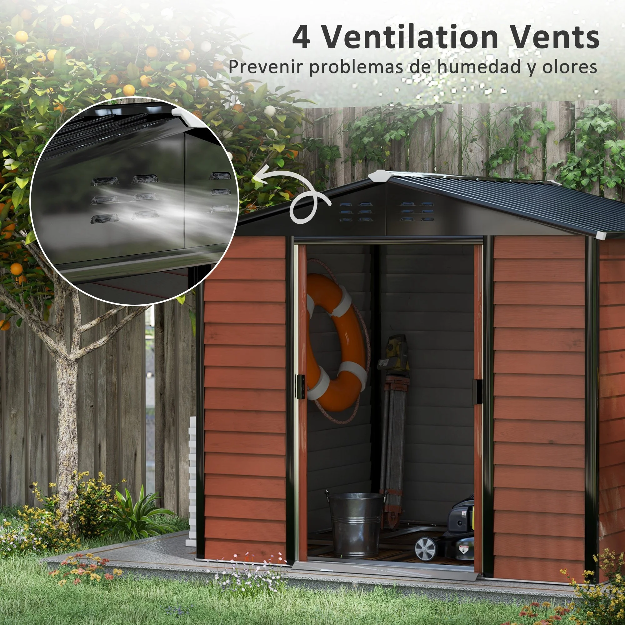 Outsunny 7' x 4' Metal Storage Shed Organizer, Garden Tool House with 4 Vents and 2 Sliding Doors for Backyard, Patio, Garage, Lawn, Dark Gray - Image 55