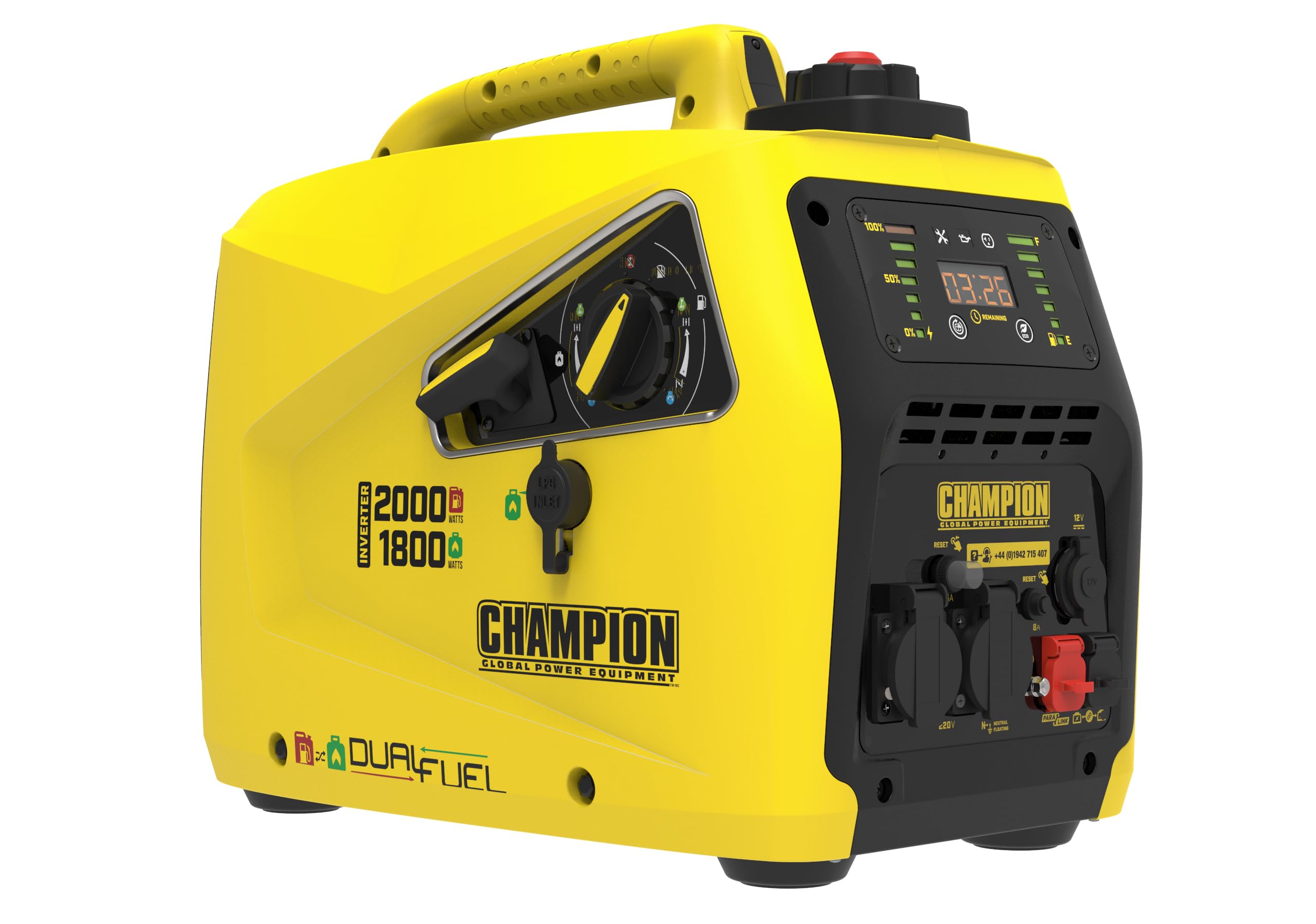 WAYFAIR Champion Power Equipment Petrol + Gas Power Generator (2000 Watt, Power Inverter, Generator With LED Display, Dual Fuel, Extremely Quiet) 8200I-E-DF-EU, Yellow