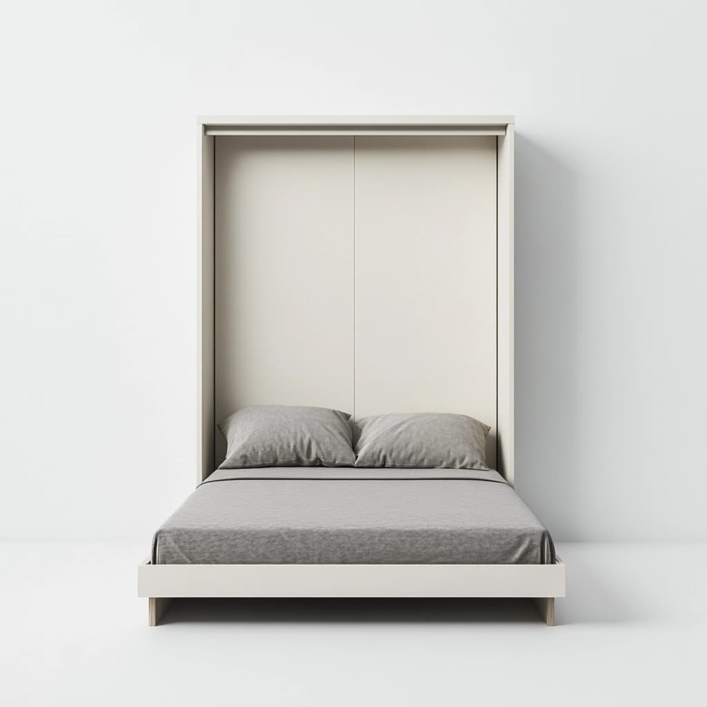 Cama abatible blanca de MDF con mecanismo de bisagra