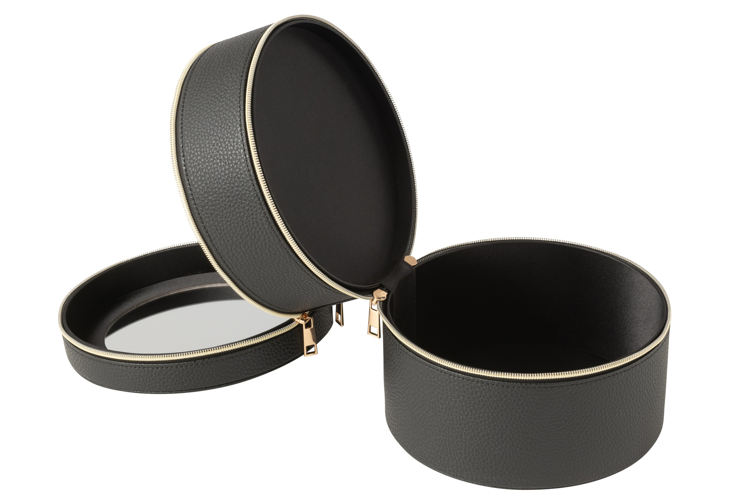 J-Line toilettas Rond + spiegel - kunstleder - zwart