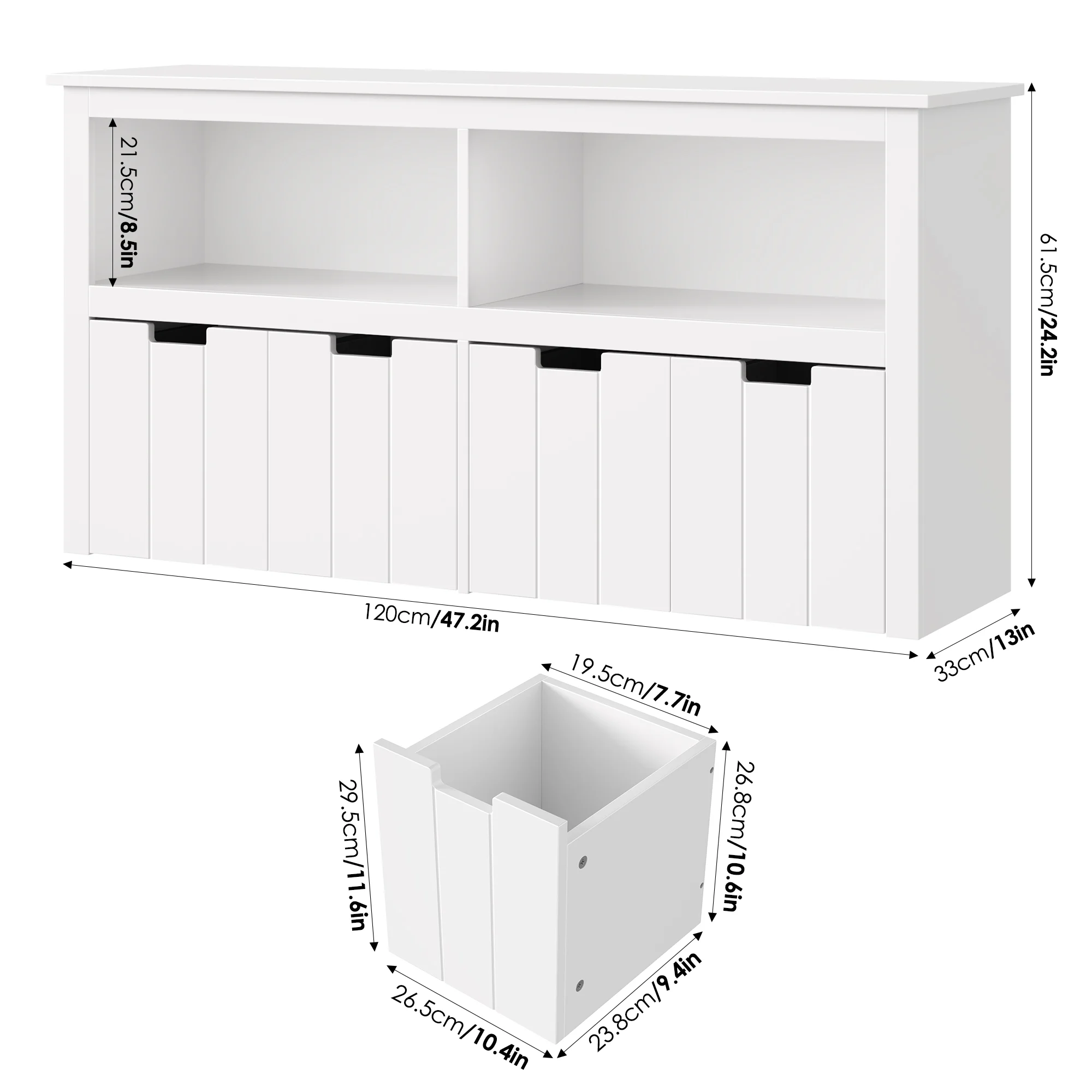 Homfa Kids Toy Storage with 4 Drawers, Cubes Storage Bin with Shelves and Wheels for Kids Living Room, White - Image 3