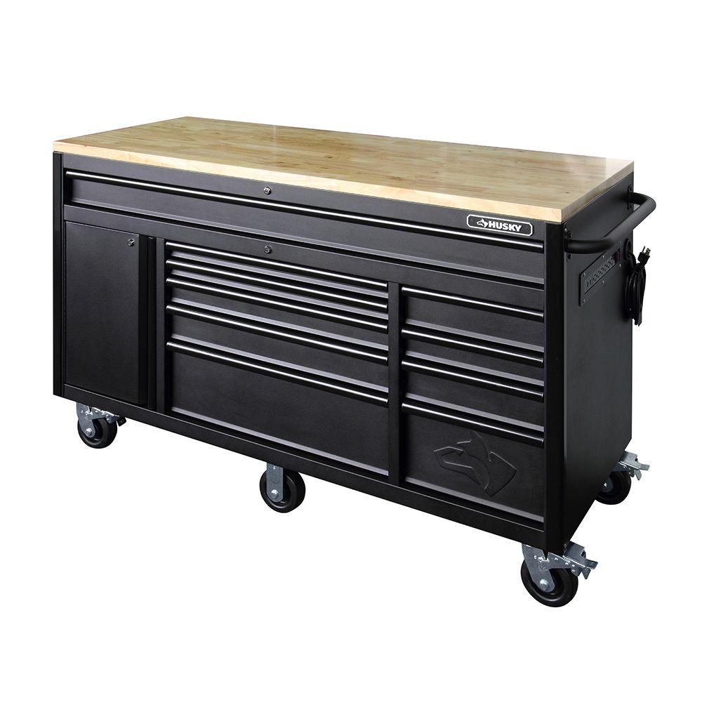 HEAVY-DUTY 60 IN. W 10-DRAWER, DEEP TOOL CHEST MOBILE WORKBENCH IN MATTE BLACK