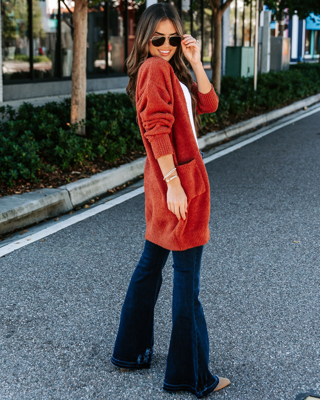 Good Lover Pocketed Chenille Cardigan - Cinnamon - Se7enfashion