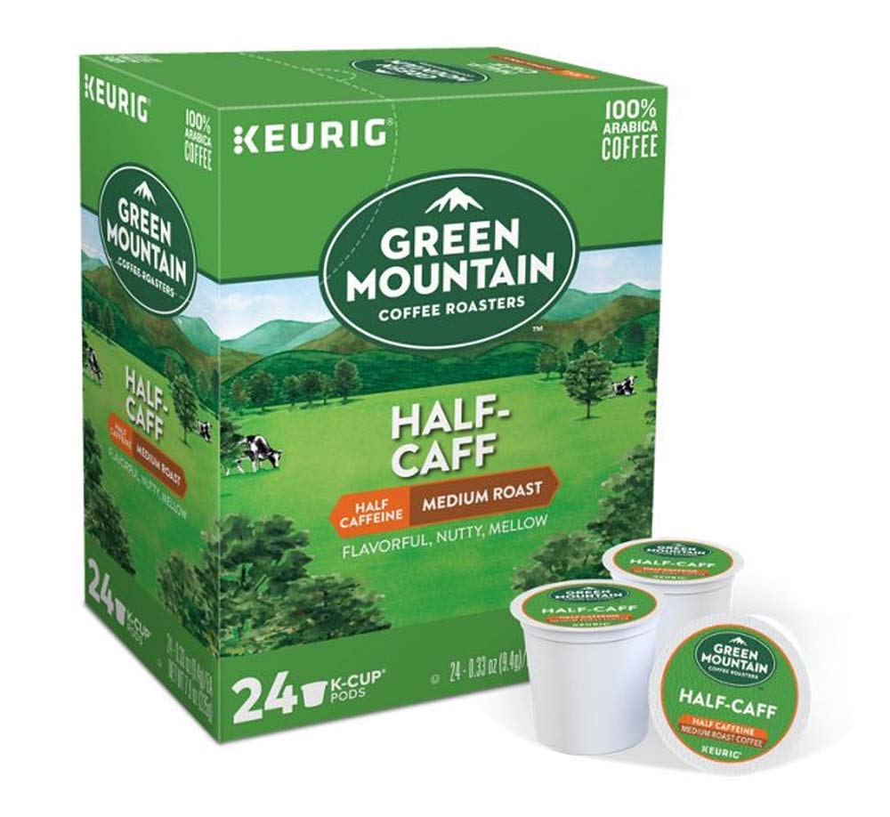 Green Mountain Coffee Roasters Half Caff. Single-Serve Keurig K-Cup Pods. Medium Roast Coffee. 24 Count