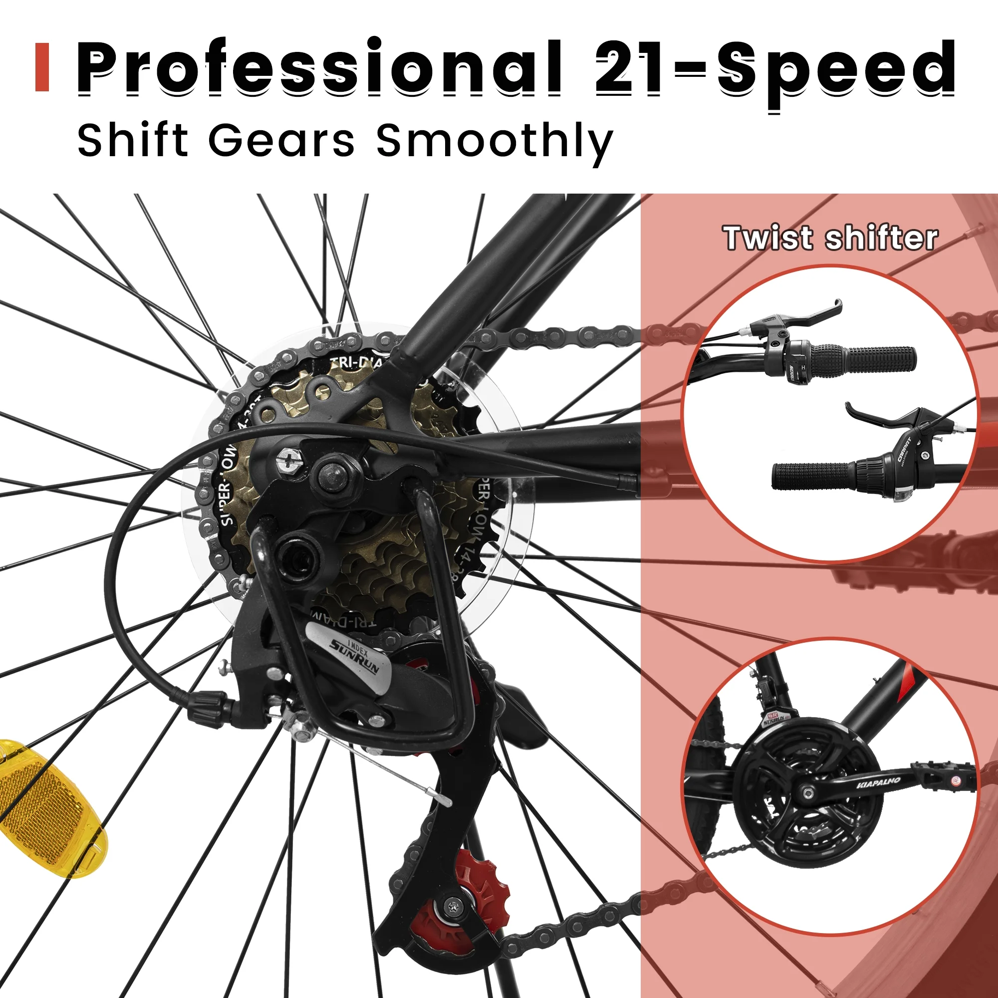 Ecarpat Mountain Bike 26 Inch for Men Women, 21 Speeds High-Carbon Steel Frame, Classic Adult Teens Sport Bicycle, V Brakes Bicycle for Snow City Commuters and Short Trip - Image 3