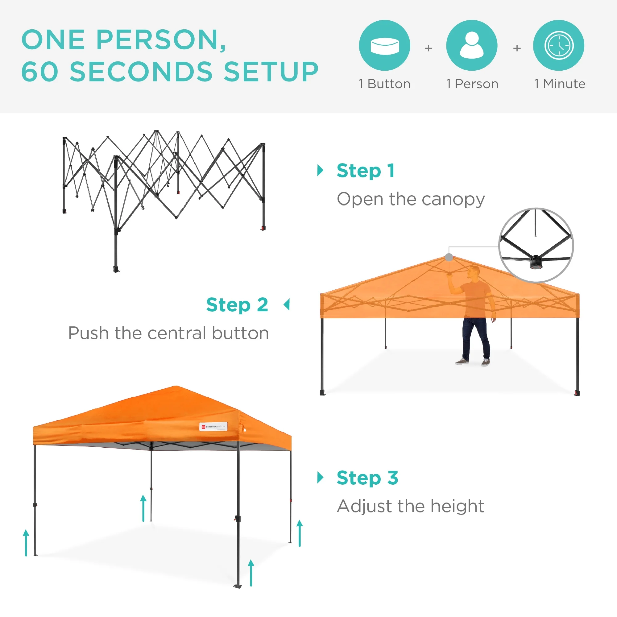 Best Choice Products 10x10ft Easy Setup Pop Up Canopy w/ 1-Button Setup, Wheeled Case, 4 Weight Bags - White - Image 192