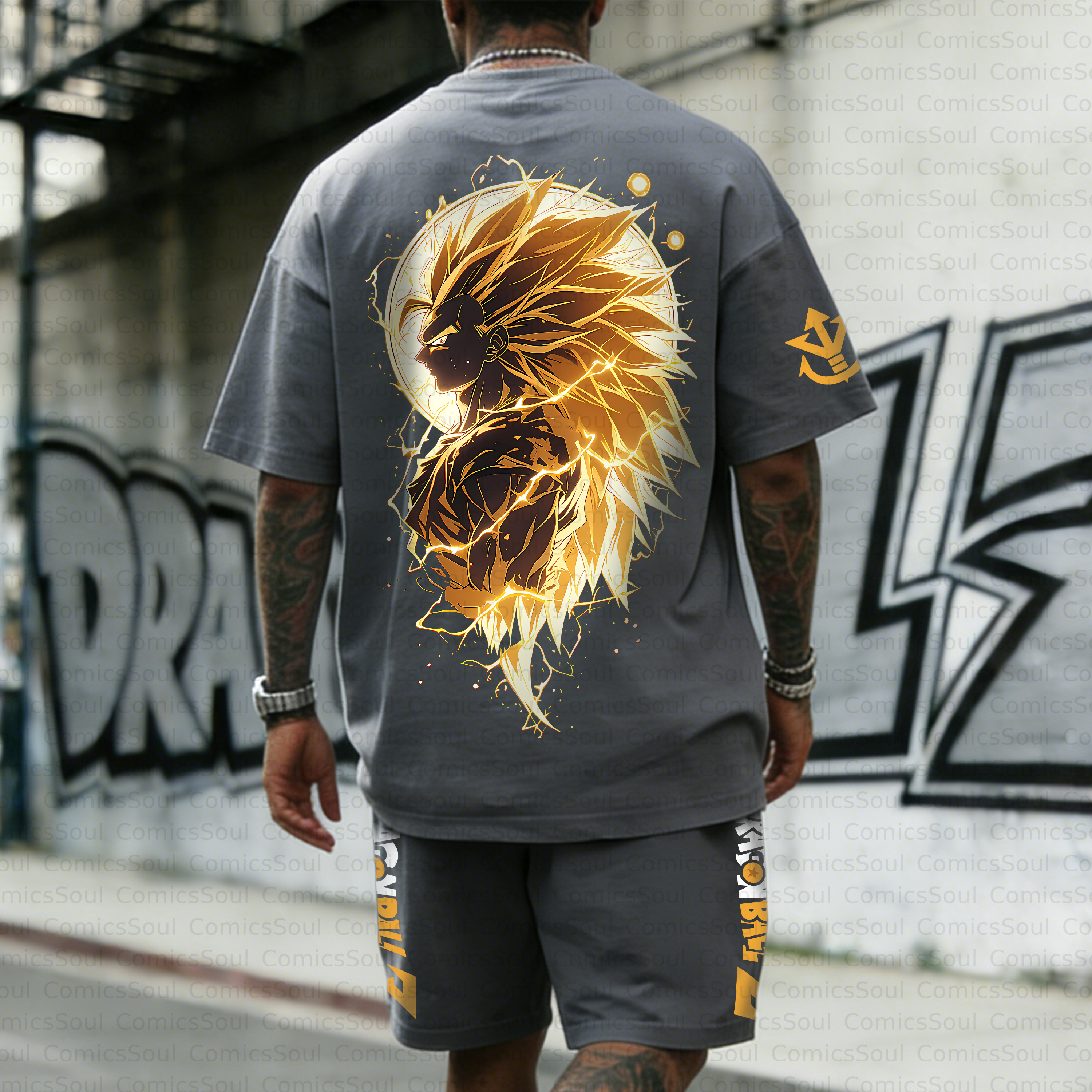 Unisex Anime Inspired Vintage T-shirt& Shorts 2 Pieces Set