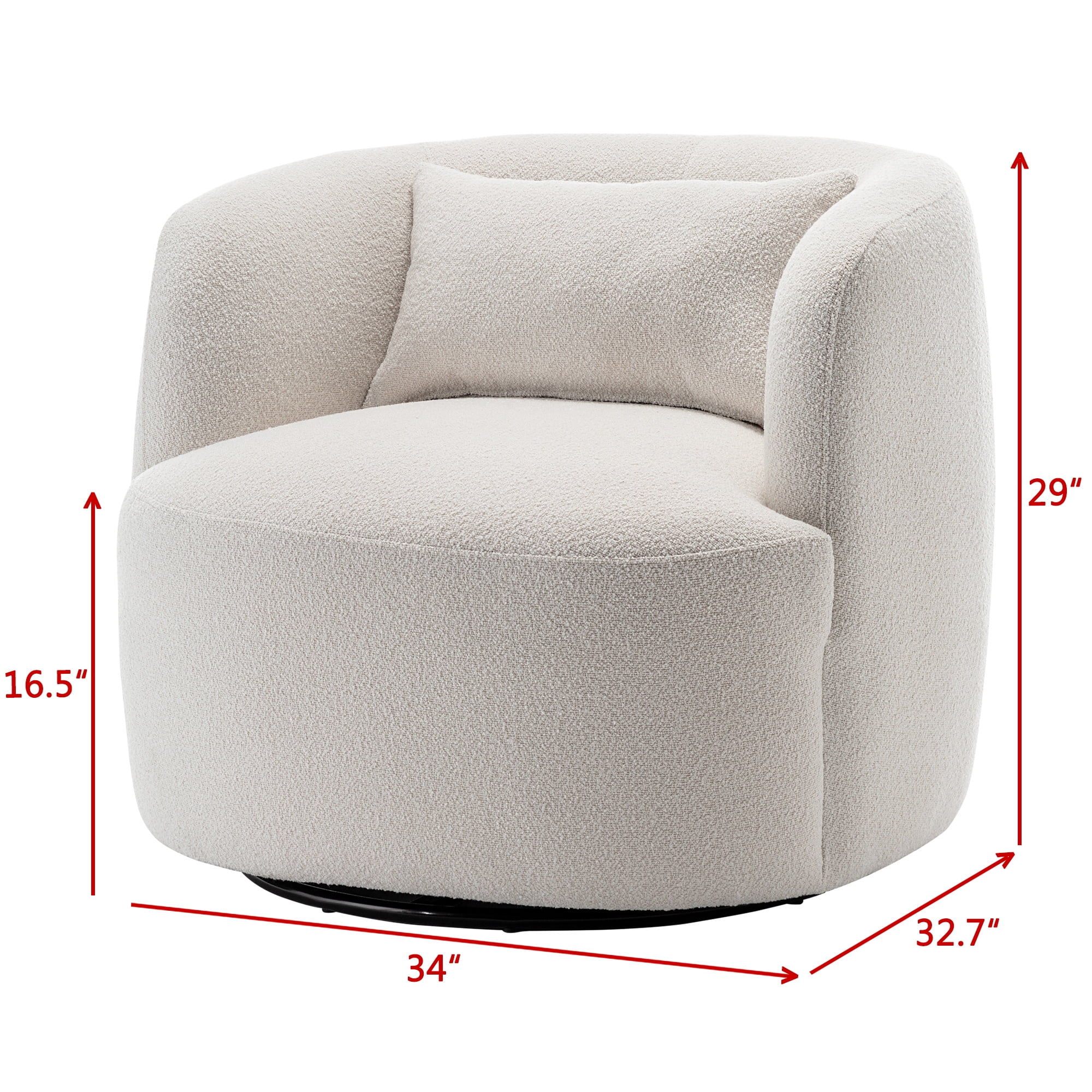 34" Wide Boucle Swivel Barrel Chair, No Assembly Round Upholstered Armchair Accent Chair Single Sofa Chair with Toss Pillow for Living Room and Bedroom, Taupe - Image 21