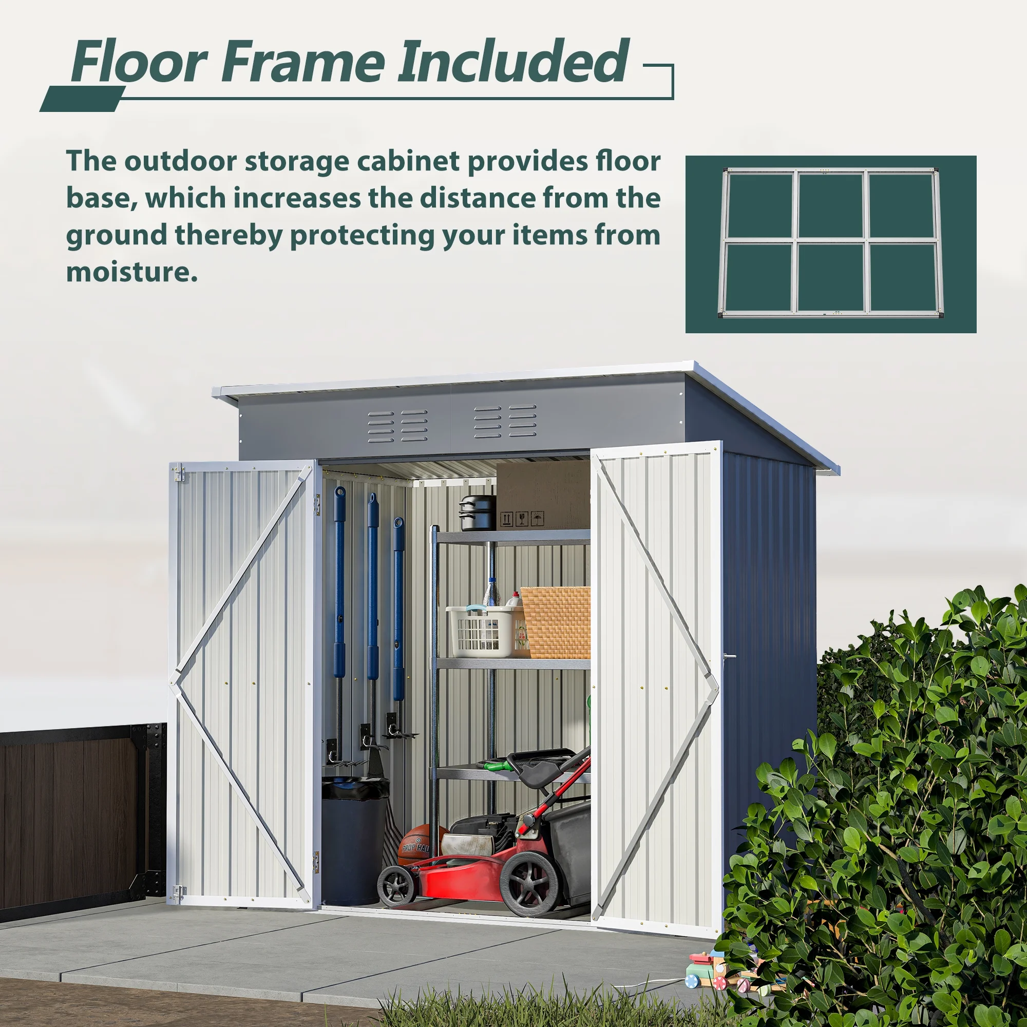 6 x 4 ft Outdoor Storage Shed with Floor Frame, Storage Sheds for Outside with Lockable Door, All Weather Garden Tool Shed with Air Vent for House Backyard Patio Lawn, Black - Image 14