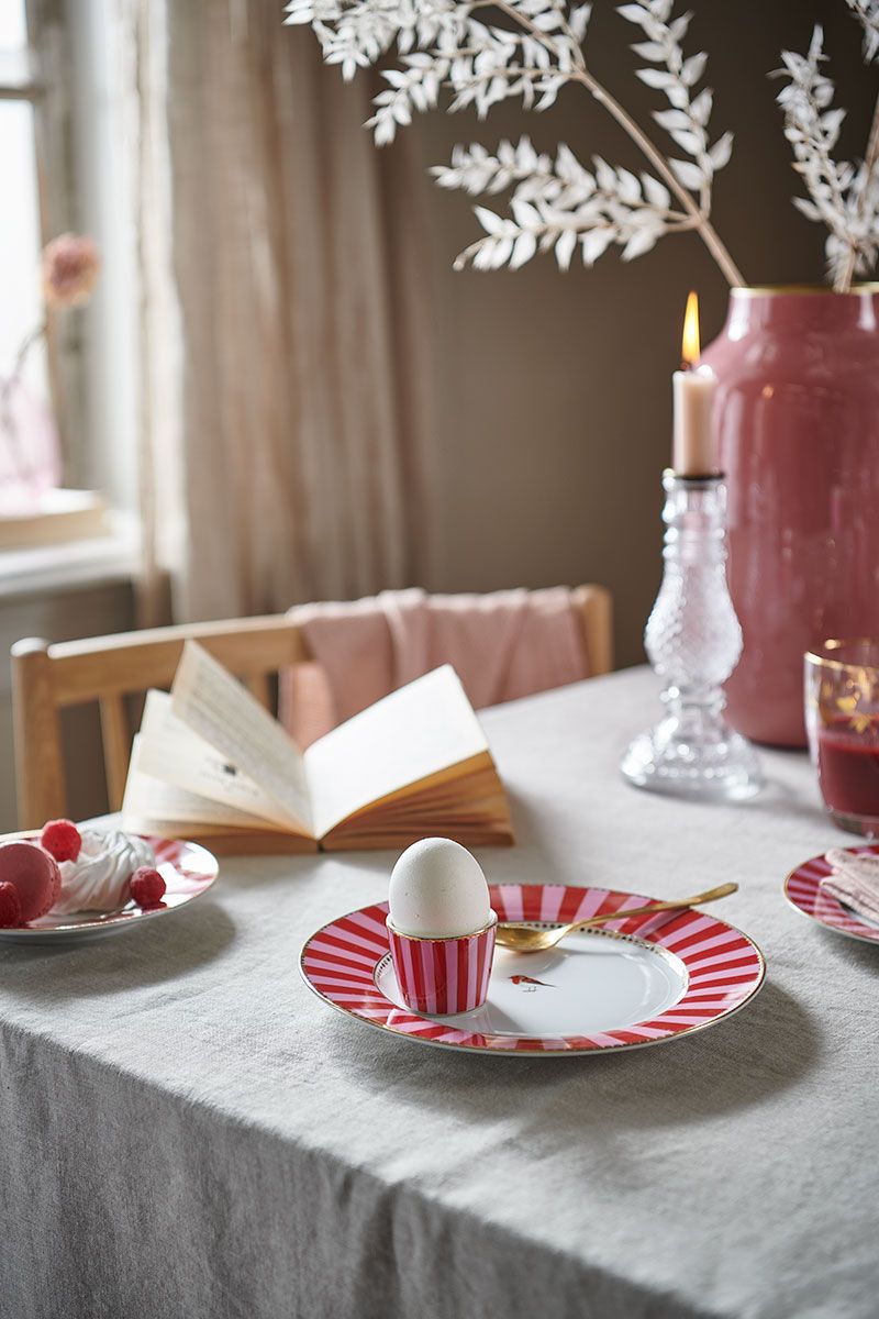 Egg Cup Love Birds Stripes Red-Pink