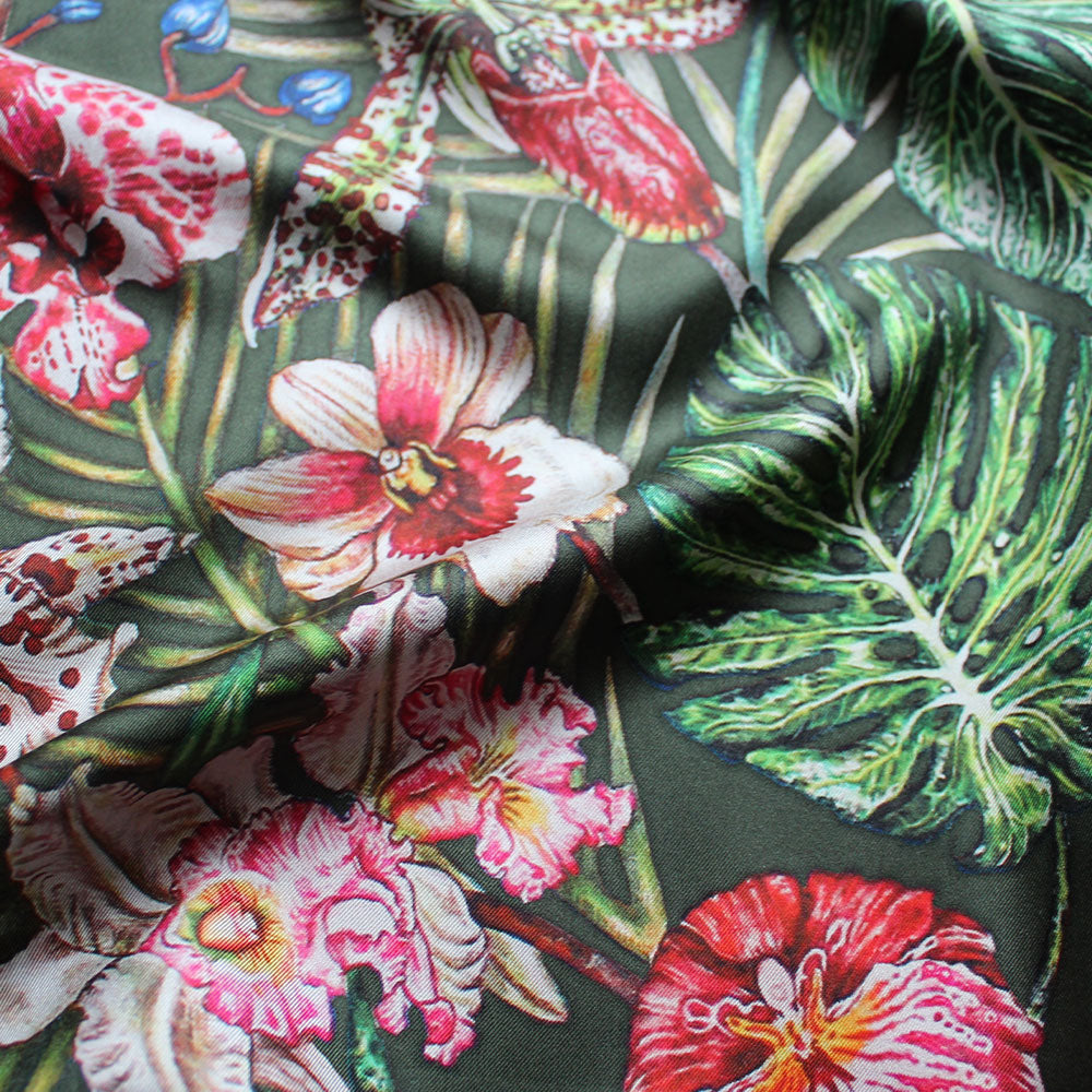 FOULARD LALIQUE BY GINNY LITSCHER DESSIN JUNGLE VERT FONCÉ - DESSIN JUNGLE VERT FONCÉ, 100% SOIE