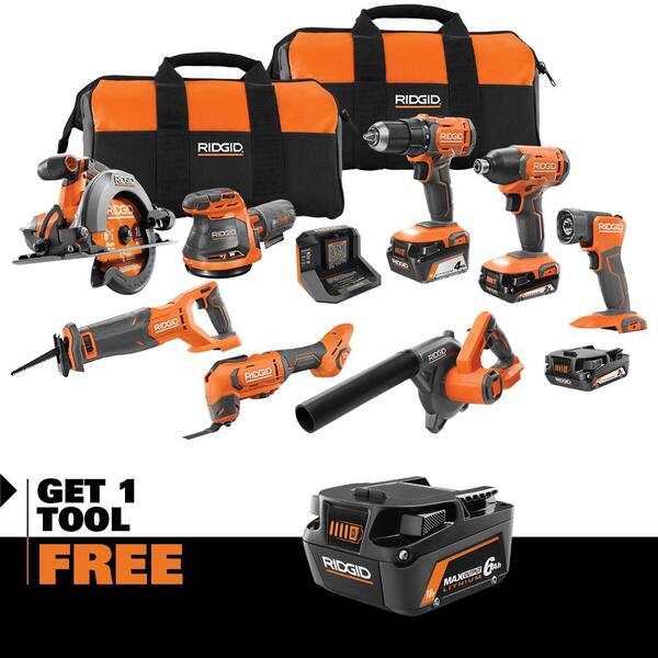 18V Cordless 8 - Tool Combo Kit with (3) Batteries, Charger, and Bag with 18V 6.0 Ah MAX Output Batteries (2 - Pack)