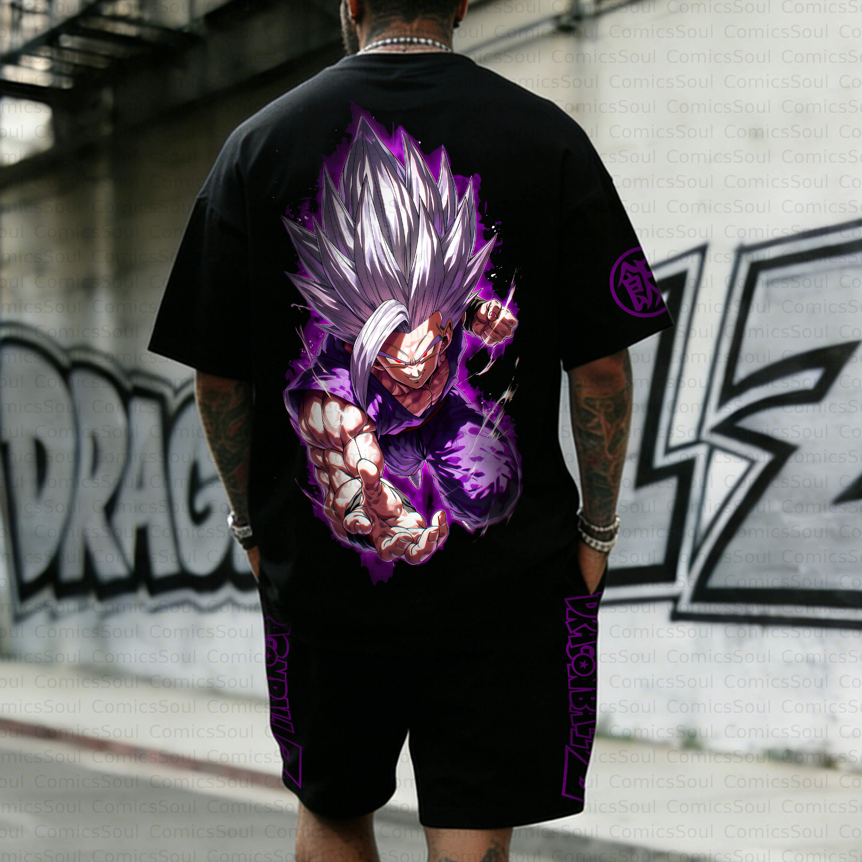 Unisex Anime Inspired Vintage T-shirt& Shorts 2 Pieces Set