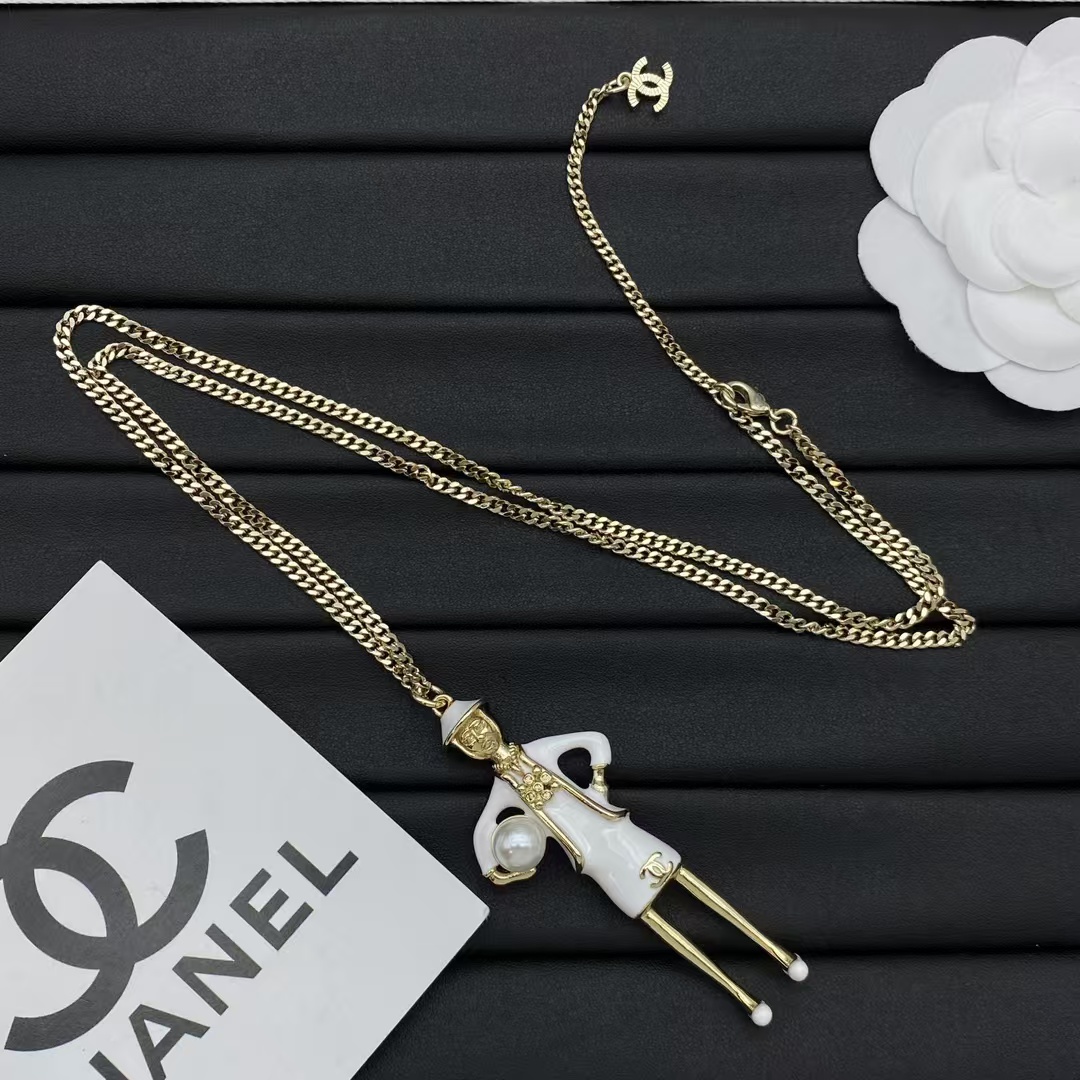 Chanel Coco Mademoiselle Figurine Enamel Gold Tone Necklace - Original Replica Club