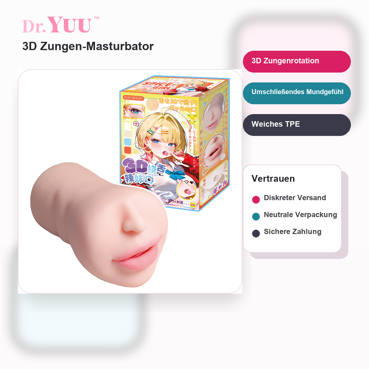 Dr.YUU Elektrischer Zungen-Masturbator 360° mit Noppen- & Rachenstruktur | Versand aus Asien – Lieferzeit ca. 10-18 Werktage - DR.YUU™