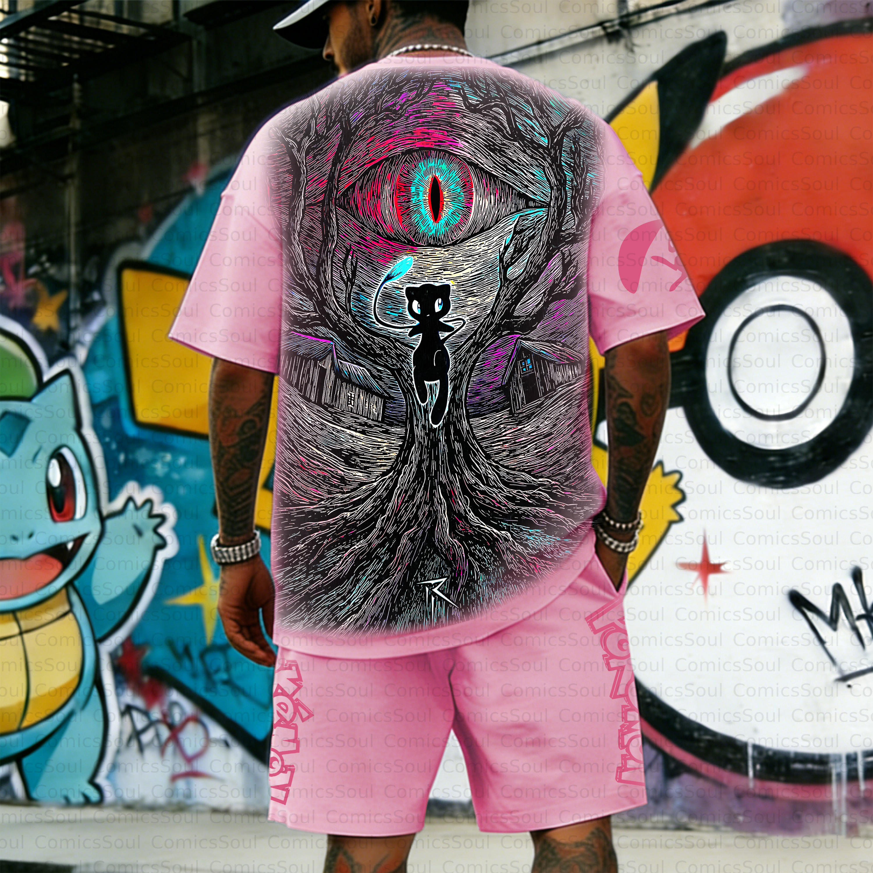 Unisex Anime Inspired Vintage T-shirt& Shorts 2 Pieces Set