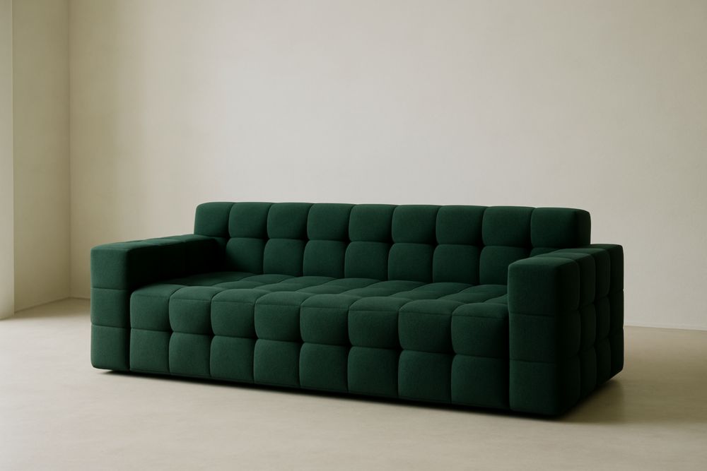 220x95x75 cm Sofá de 3 plazas tapizado en algodón verde con estructura de madera