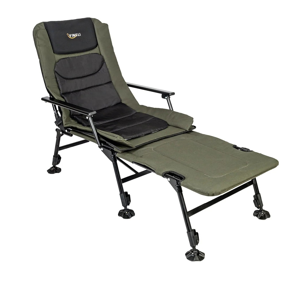 VINGLI Oversized Fishing Chair with Footrest Support 440 lbs 160° Adjustable Backrest, Black & Army Green