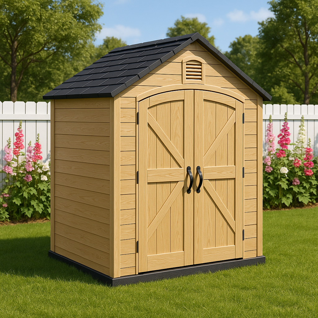 Caseta de jardin de madera Caseta de almacenamiento Madera Sintética Exterior Color de la madera140×120×200cm