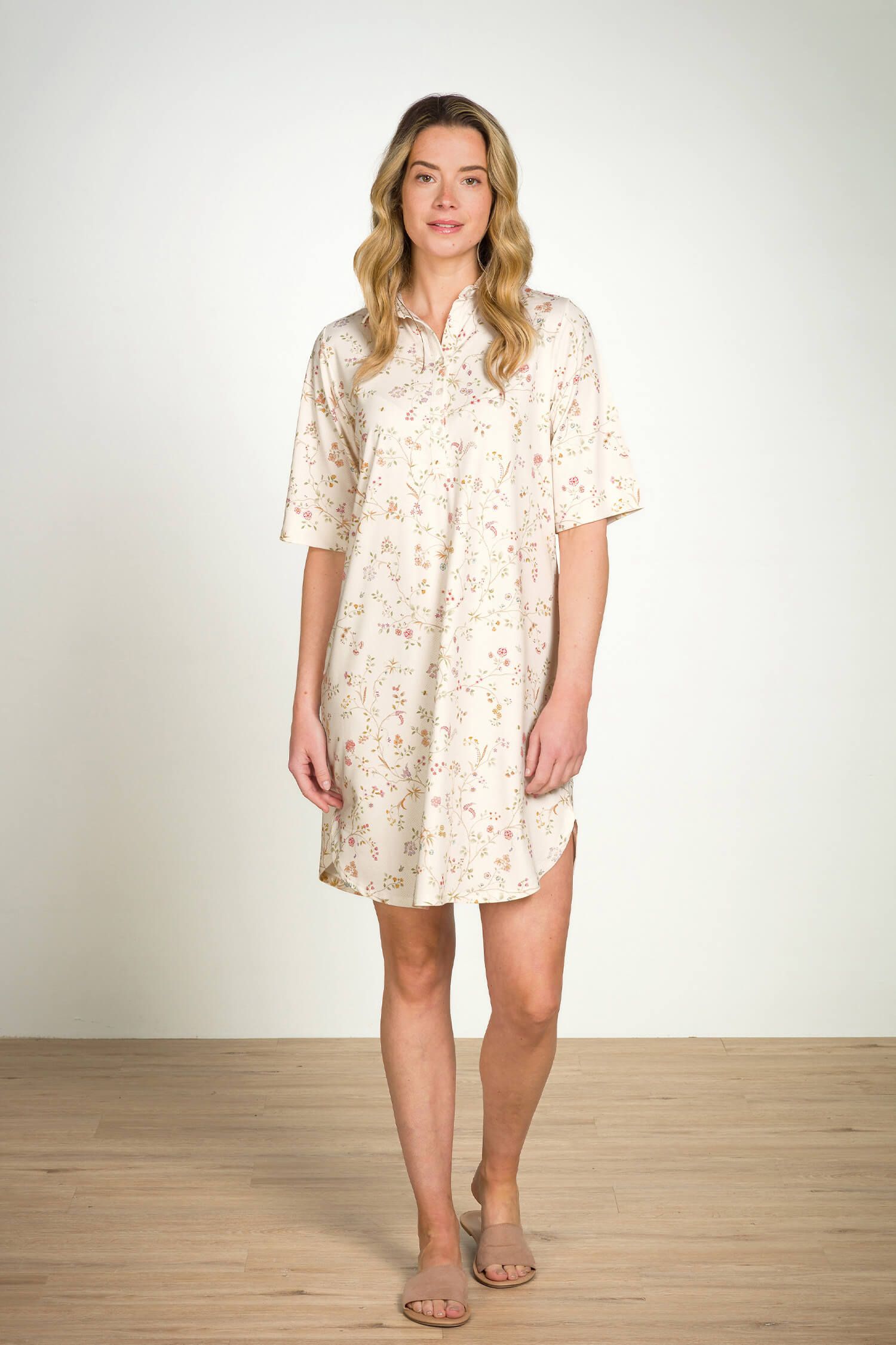 Dewi Short Sleeve Nightdress Little Delhi Off White