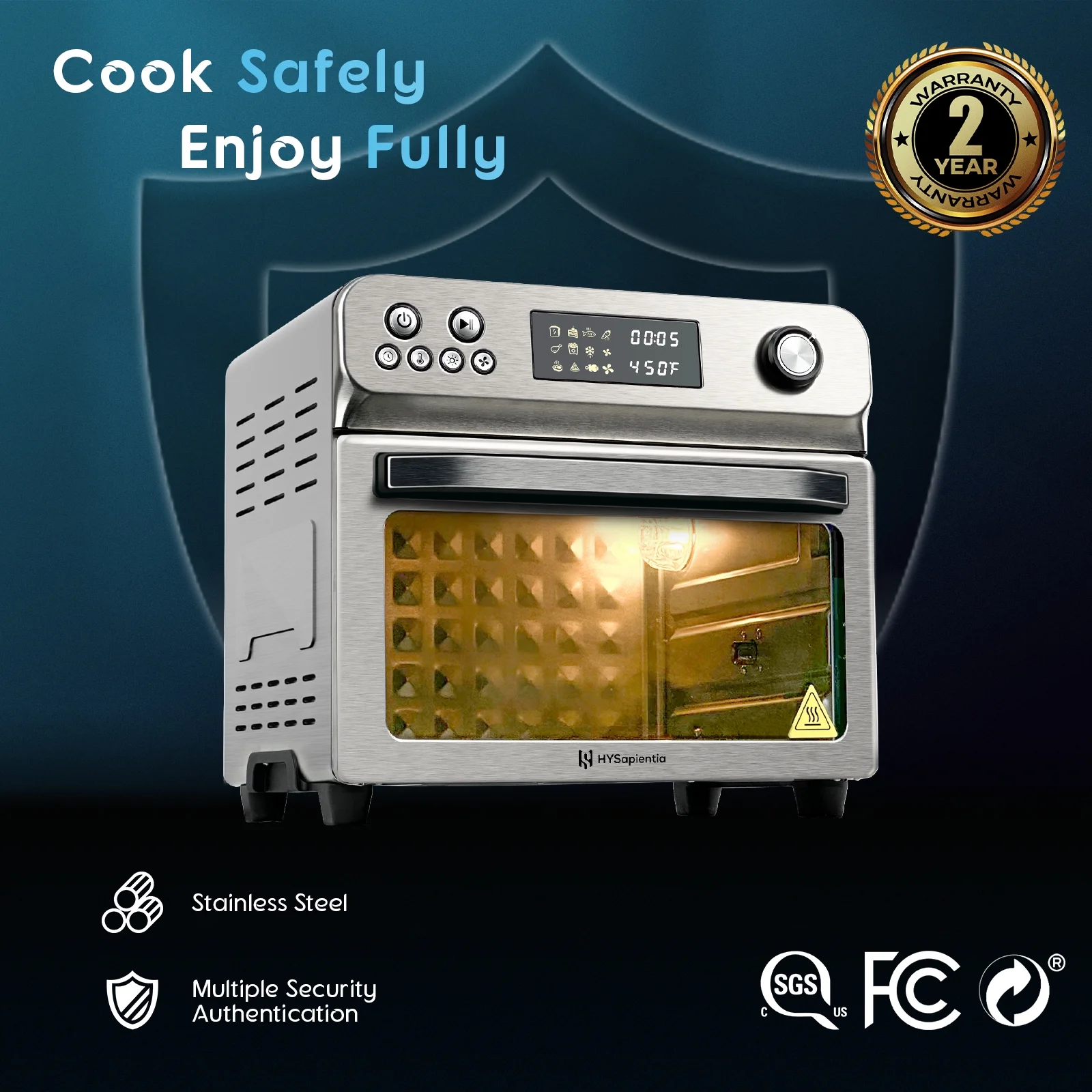 HYSapientia 26QT Air Fryer Oven With Rotisserie 1800W Toaster Oven Air Fryer Combo, 10 in 1 Convection Oven Countertop, Airfryer Toaster Oven, Mini Toaster Oven,Stainless Steel Outer - Image 6