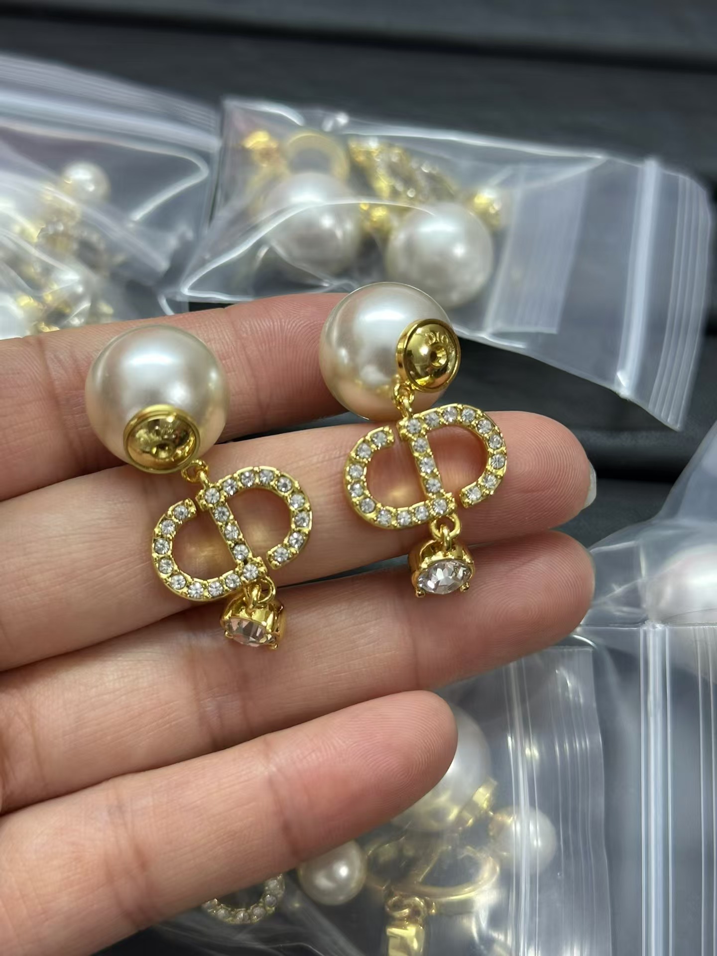 Dior Diamond CD Drop Pearl Earrings - Original Replica Club