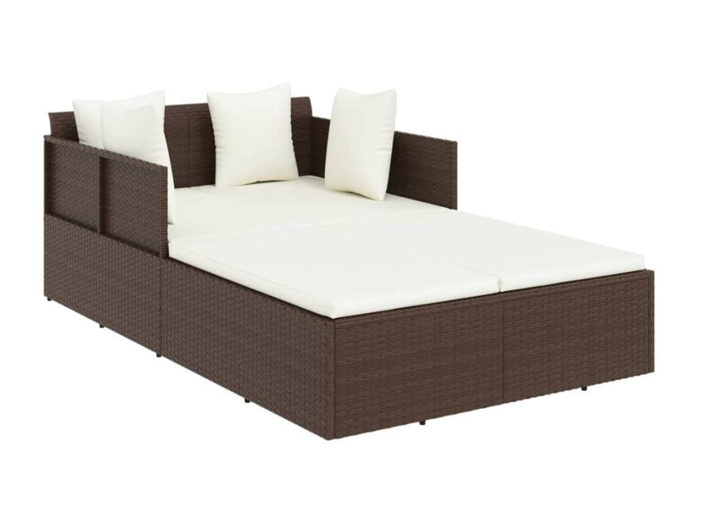 Sillón con cojines marrón 182x118x63 cm resina tejida