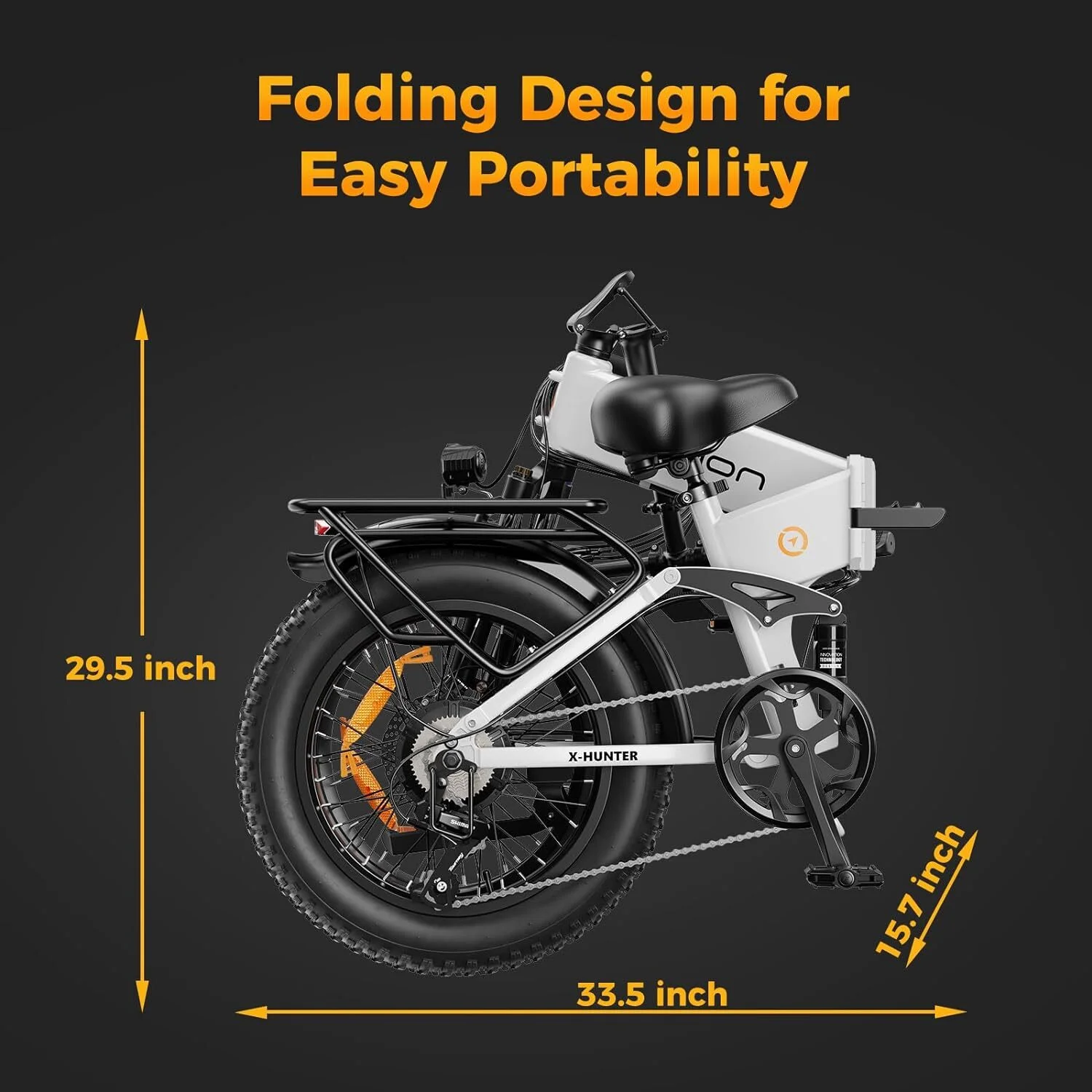 Jasion X-Hunter Electric Bike for Adults, 750W Motor Electric Bicycle with 48V 13AH Removable Battery, 20" x4.0 Fat Tire Folding Ebike, Full Suspension, 7-Speed Bicycles - Image 20