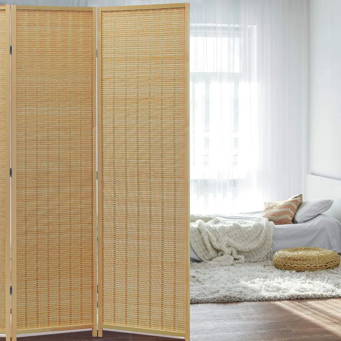 JOSTYLE 4-Panel Room Divider 6ft Tall Extra Wide Folding Privacy Screen with Diamond Double-Weave Divider for Room Separation Freestanding Red Brown - Image 12