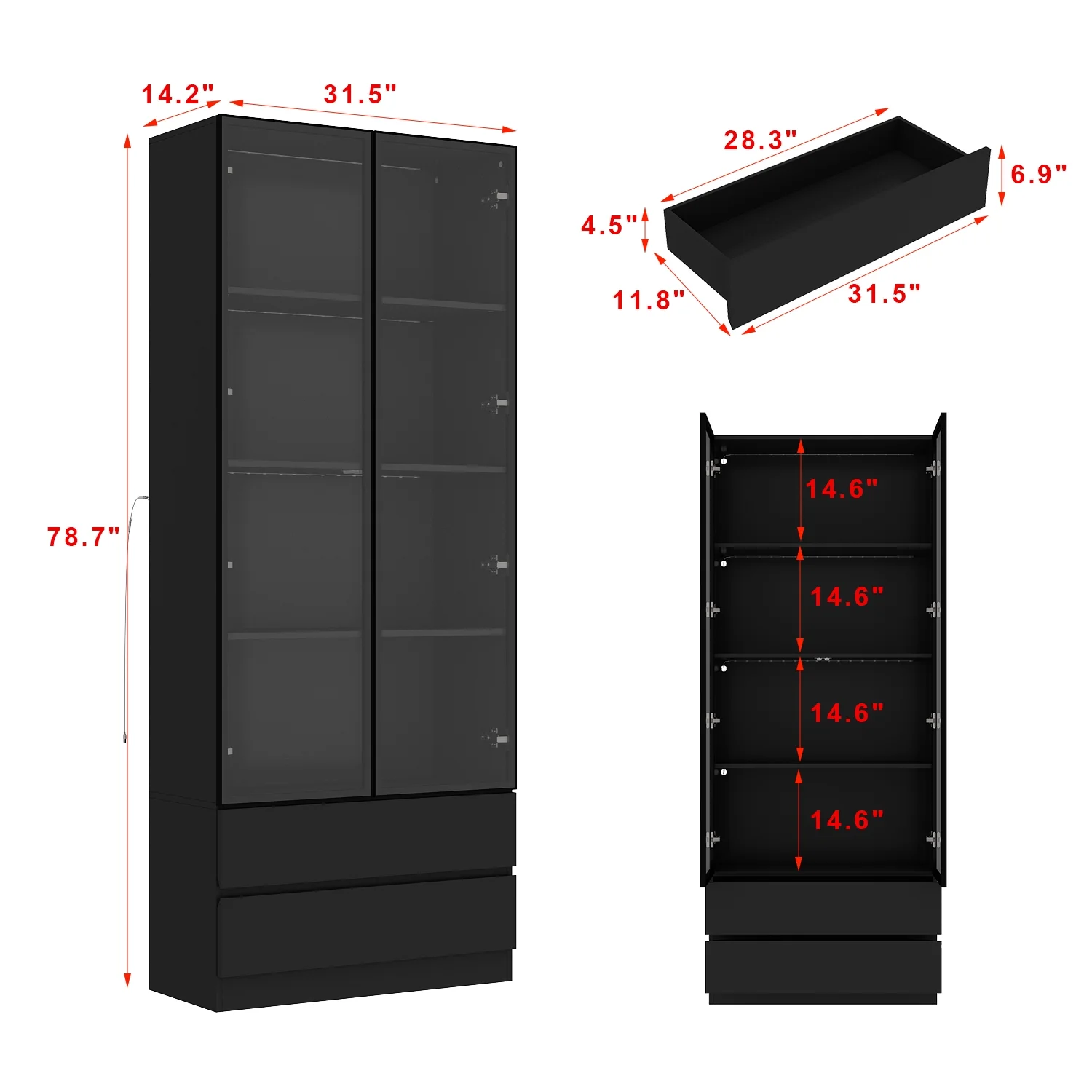 KULAGAGA Bookcases Organizer with LED Lights, Heavy Duty Display Cabinet with Glass Door for Living Room, 31.5" Wide - Image 20