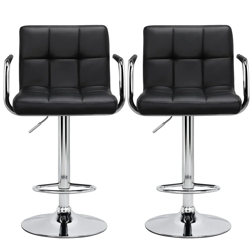 Yaheetech 2pcs PU Leather Adjustable Bar Stools for Dining Room, Black