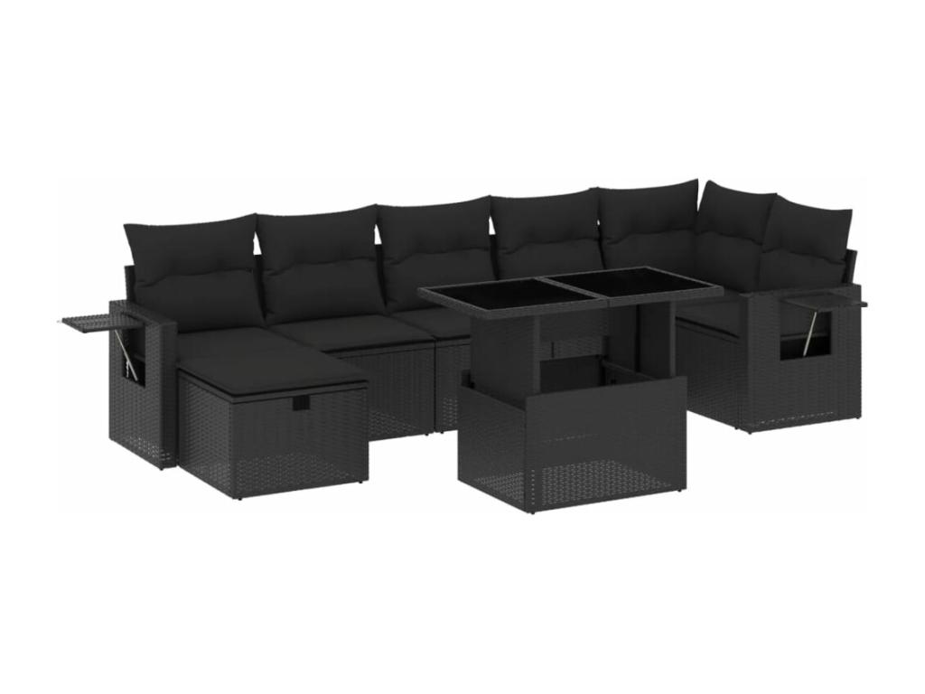 Set de Sofás de Jardín 8 Piezas y Cojines Ratán Sintético Negro JL9046103
