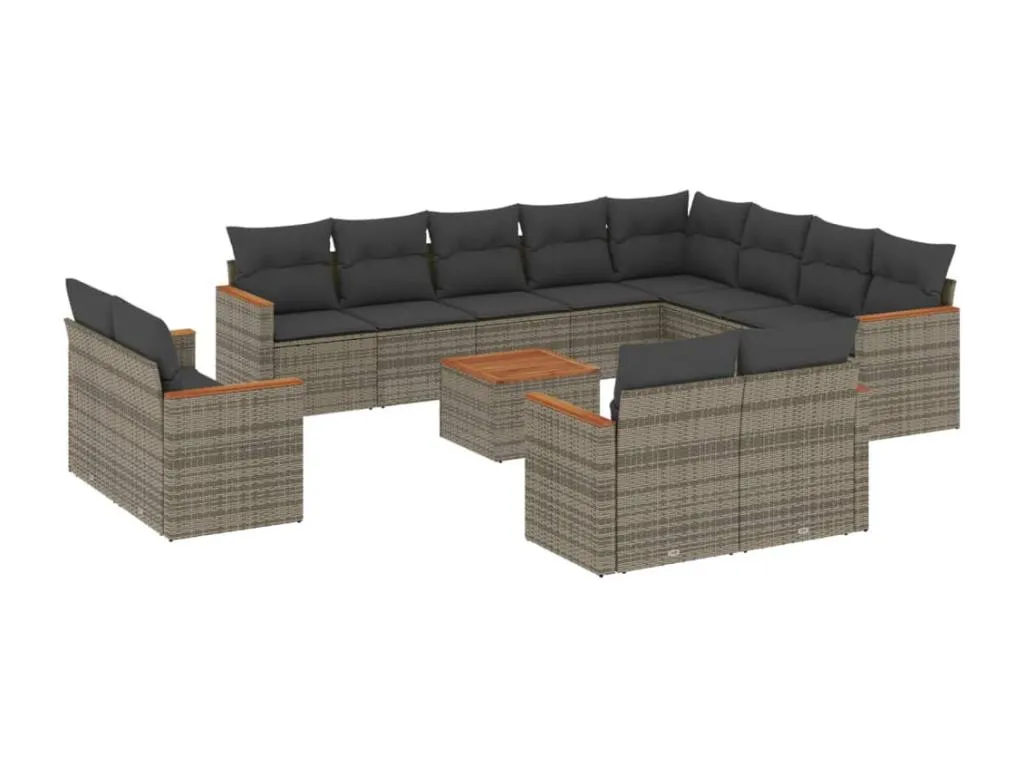 Set sofás de jardín con cojines 13 piezas ratán sintético gris mysb21270