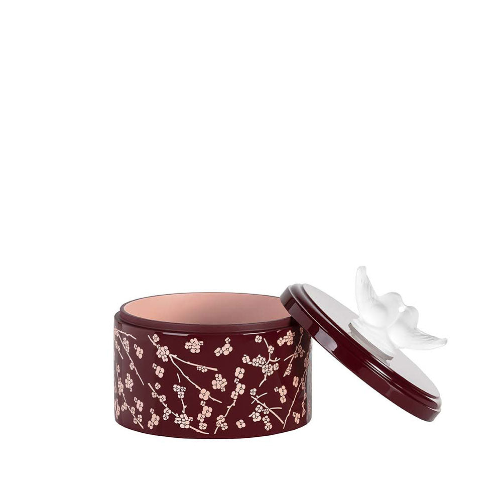 BOÎTE FLEURS DE CERISIER MOYEN MODÈLE - CRISTAL INCOLORE, BOIS LAQUÉ ROSE ET BORDEAUX