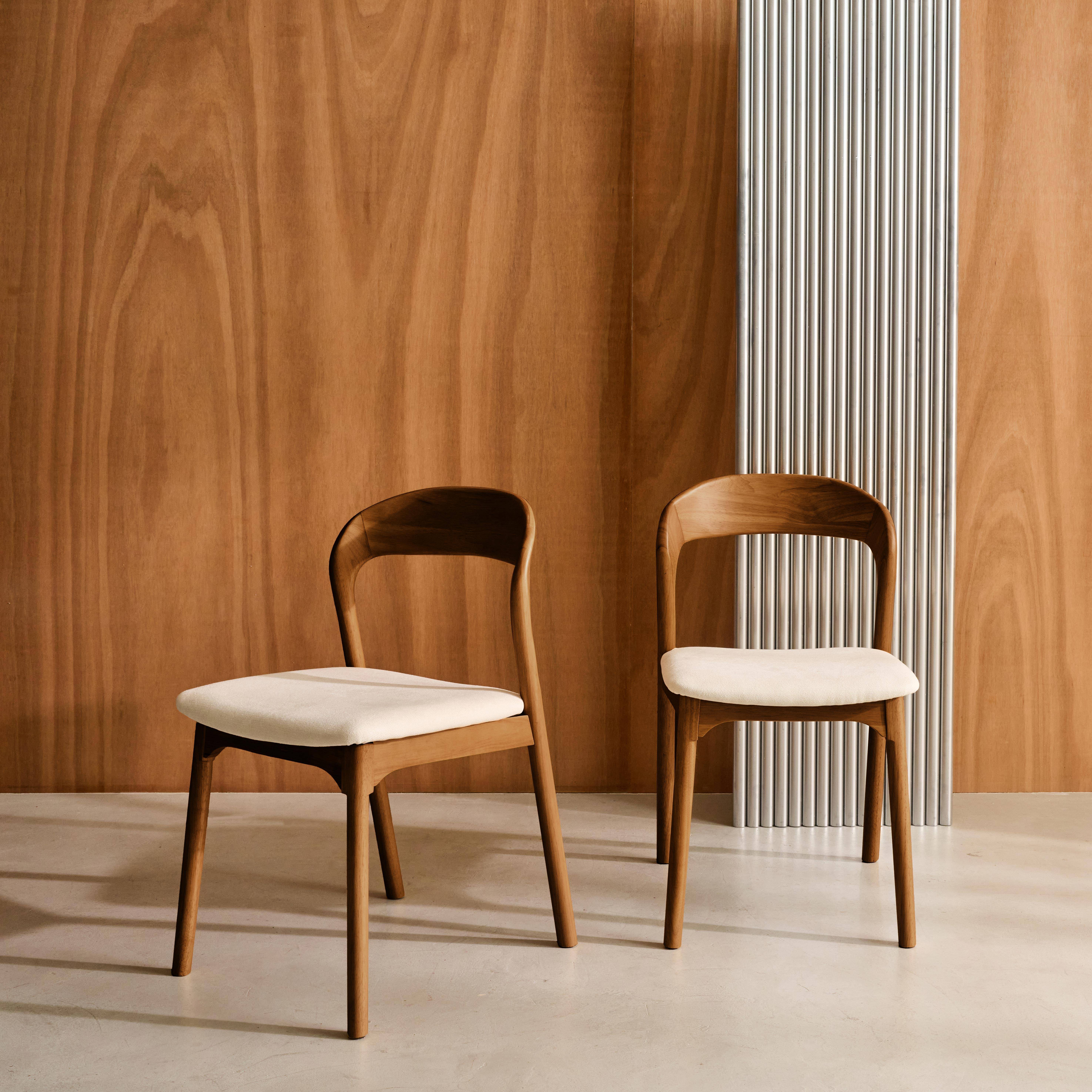 Athena - Silla vintage de madera de hevea y tela, set de 2