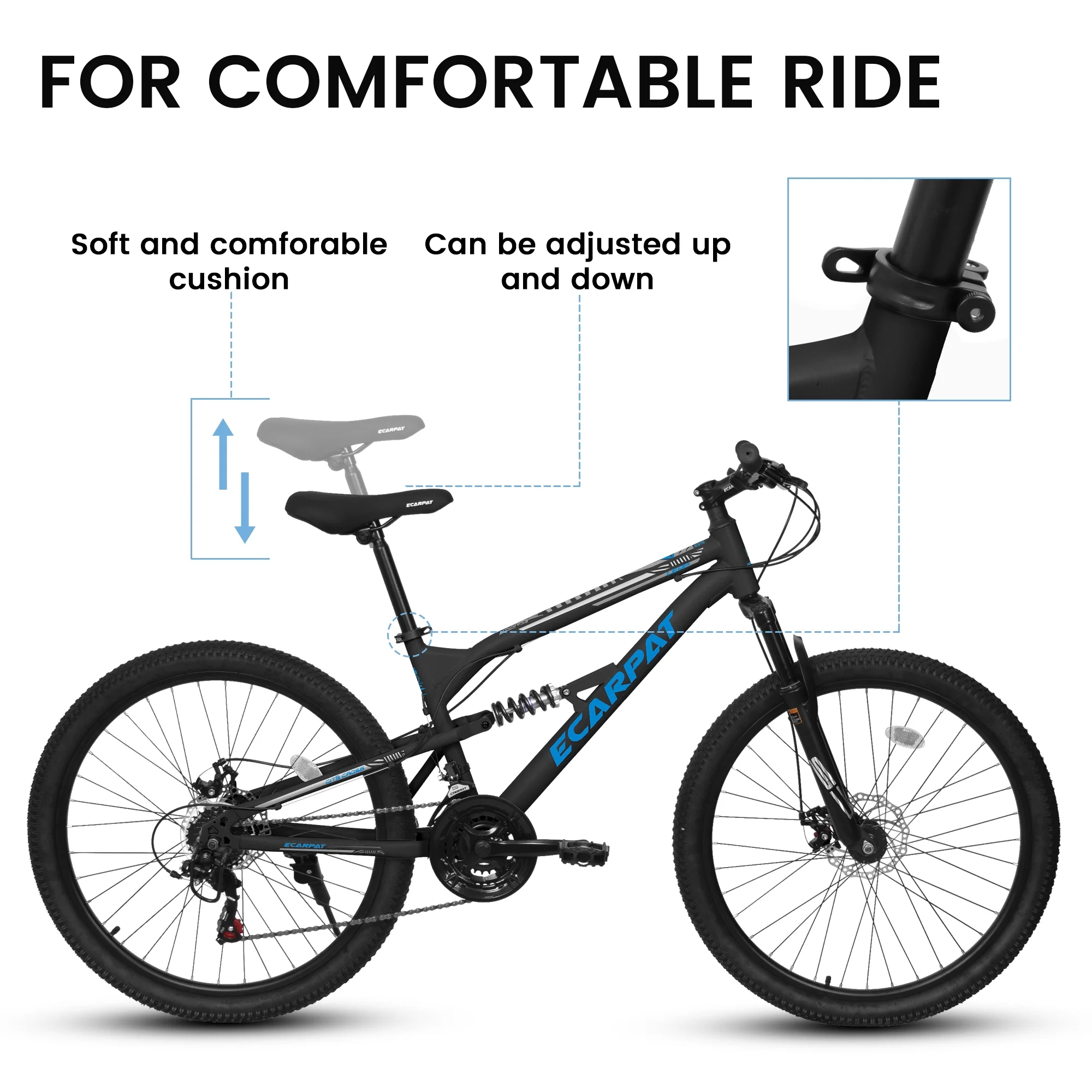 26 Inch Mountain Bike, Dual Full Suspension 21-Speed Disc Brakes Thumb Shifter, Carbon Steel Frame Mountain Bike, Mens Womens Trail Commuter City Bicycles - Image 19