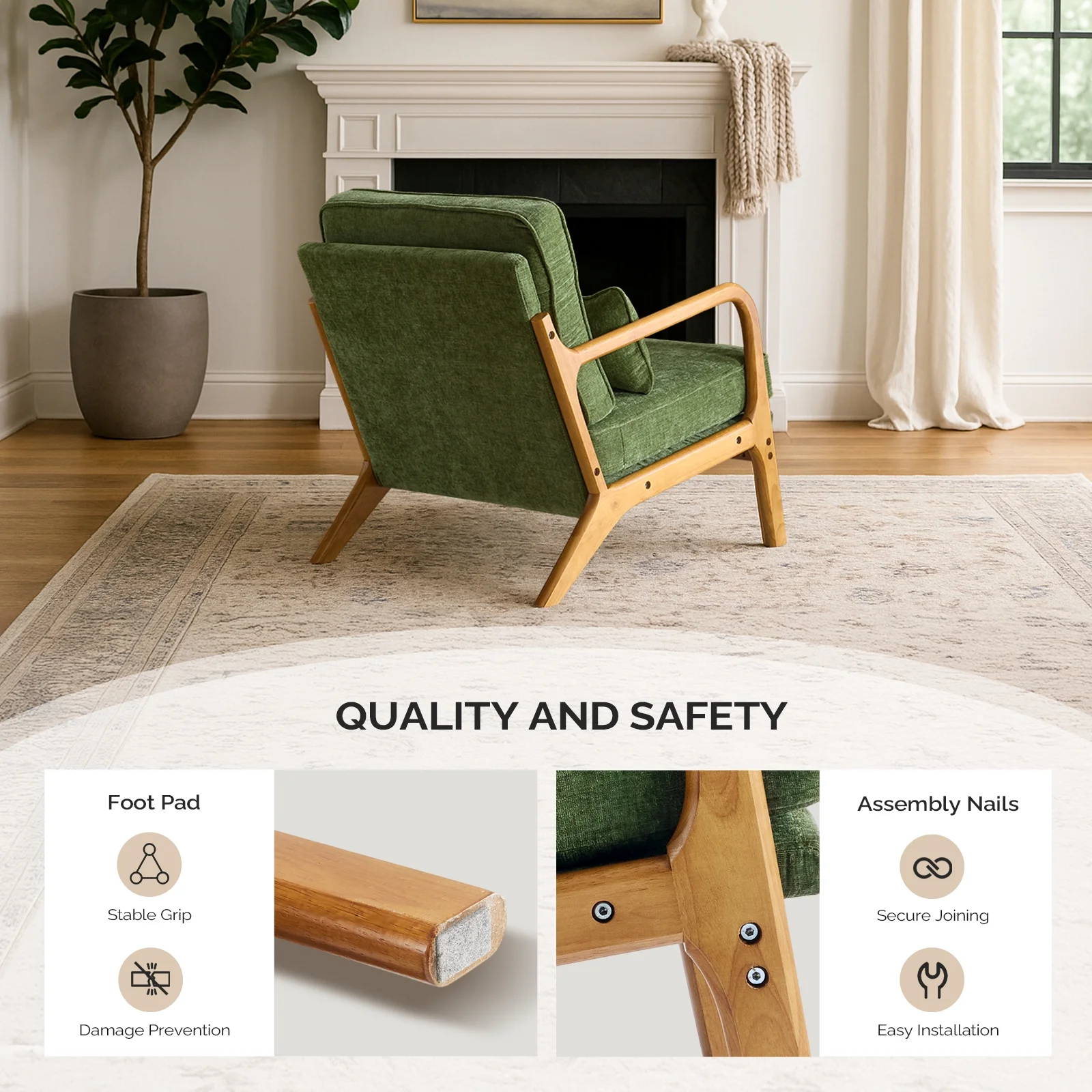 Ktaxon Accent Chair Corduroy Upholstered Armchair, Reading Club Chair with Pillow and Solid Wood Frame for Living Room Bedroom Furniture Off White - Image 98