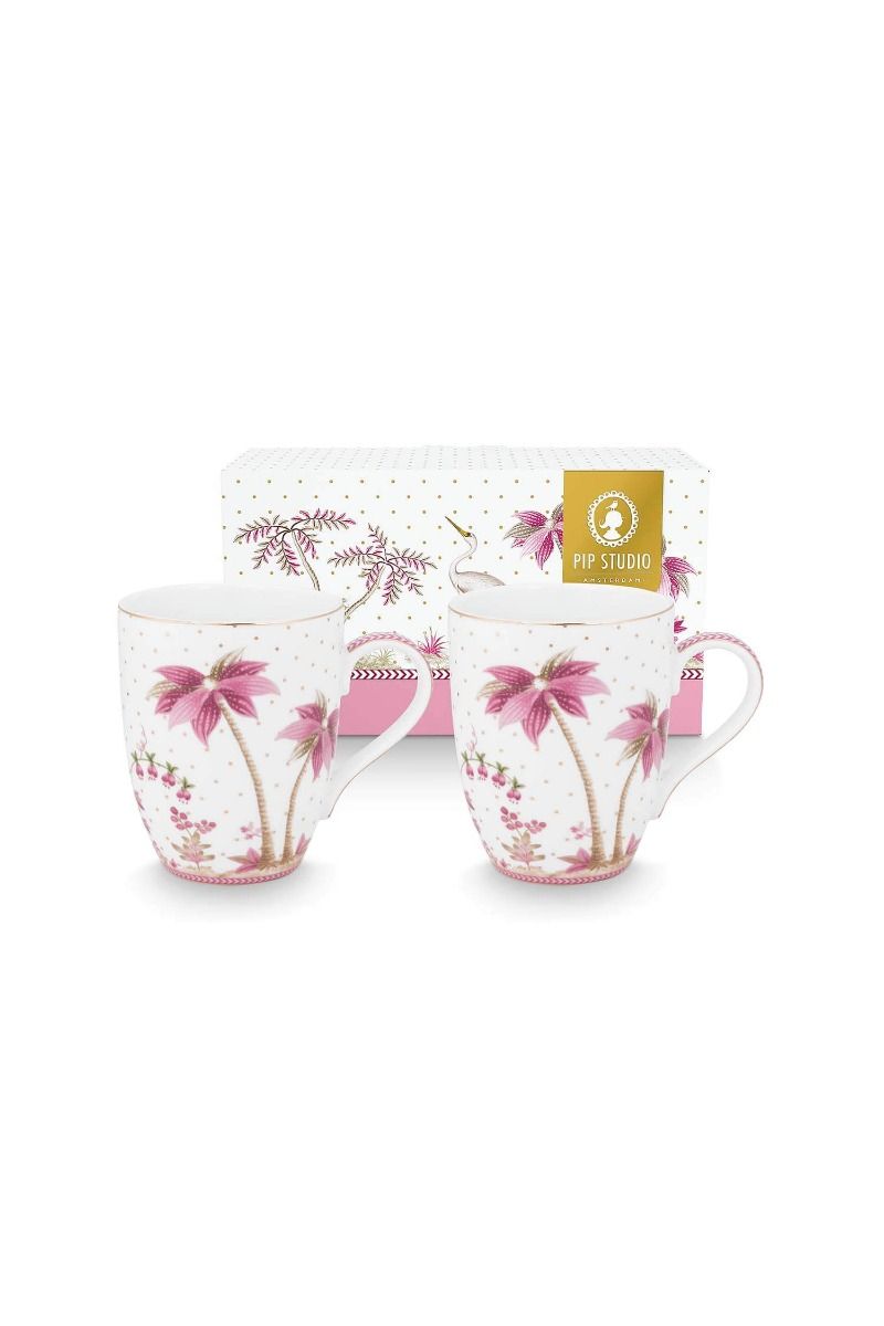 Set/2 Mugs Large Jolie Dots Gold Pink