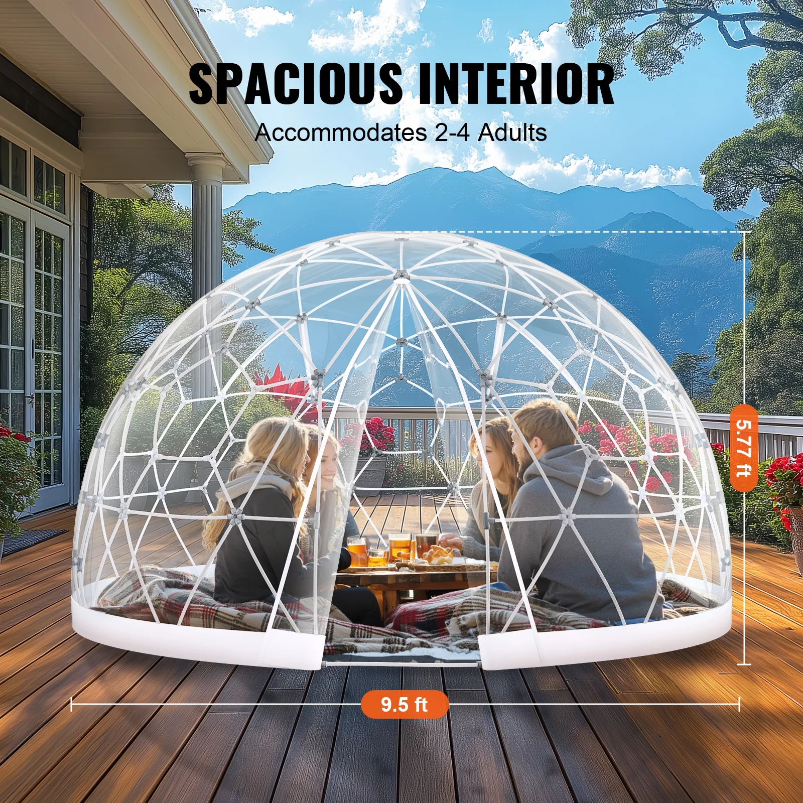KFFKFF Outdoor Dome Shelter, 9.5 FT Clear PVC Garden Tent, Waterproof Geodesic Dome Tent with Window for Patio, Backyard Dining, and Parties - Image 4