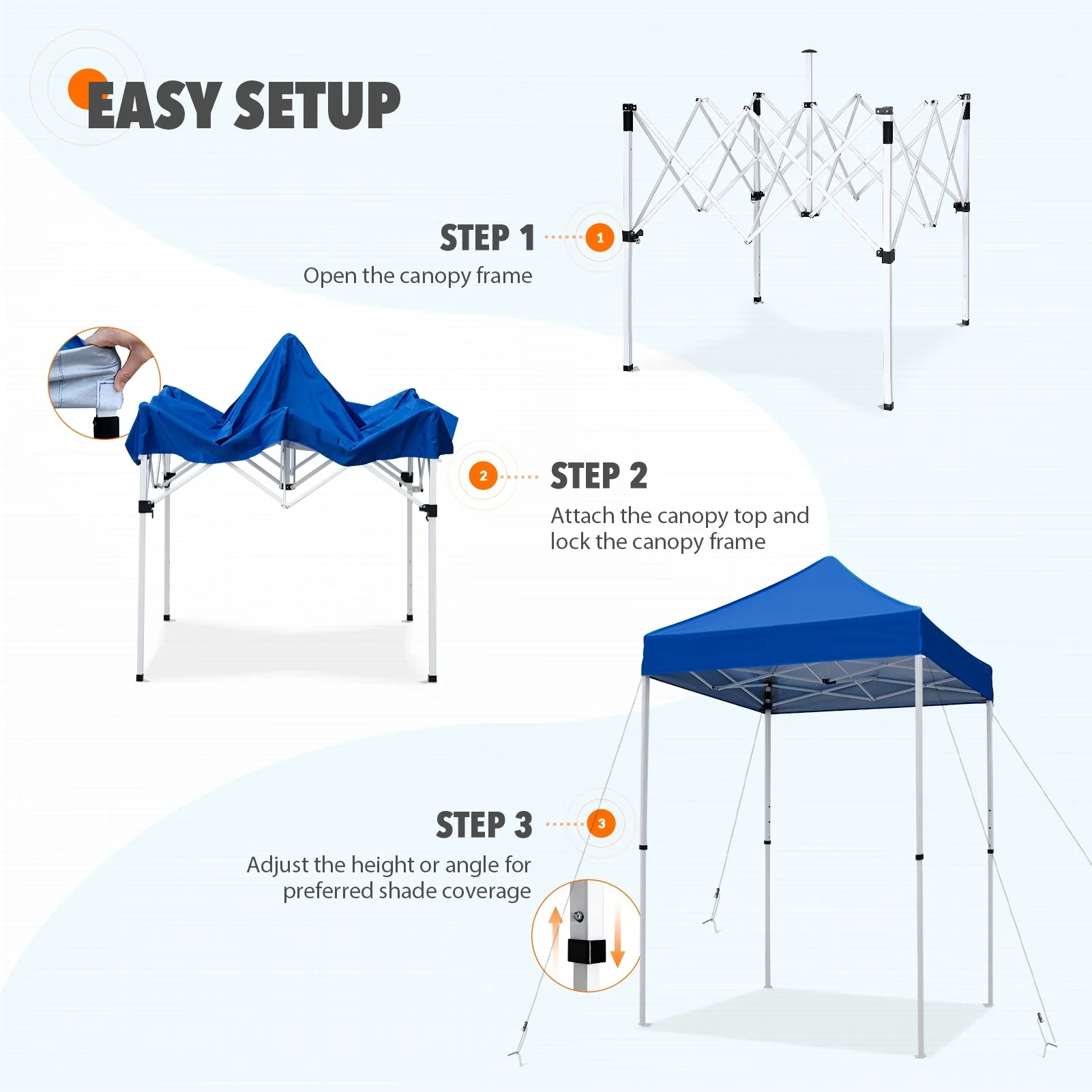 EAGLE PEAK 5x5 Pop up Canopy Tent Instant Outdoor Canopy Easy Set - up Straight Leg Folding Shelter（blue）