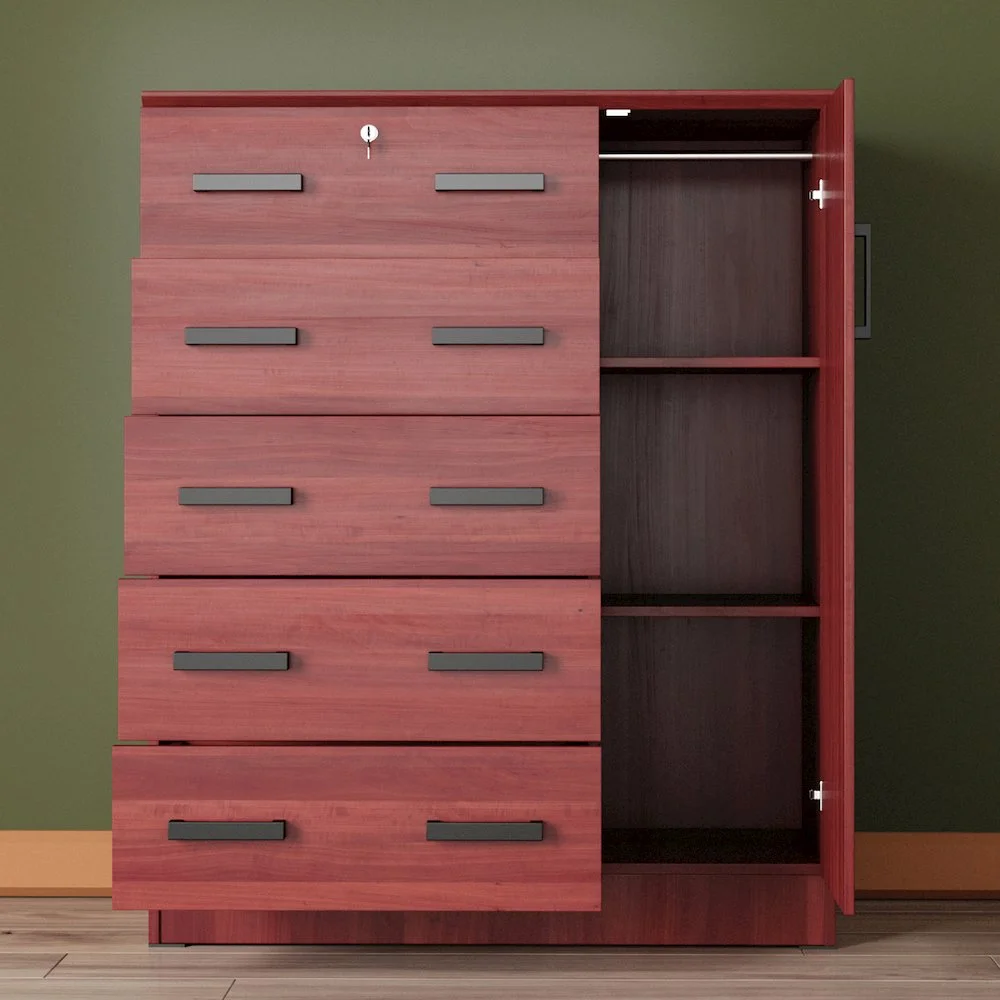 Better Home Products JCF Sofie 5 Drawer Wooden Tall Chest Wardrobe in Mahogany - Image 2