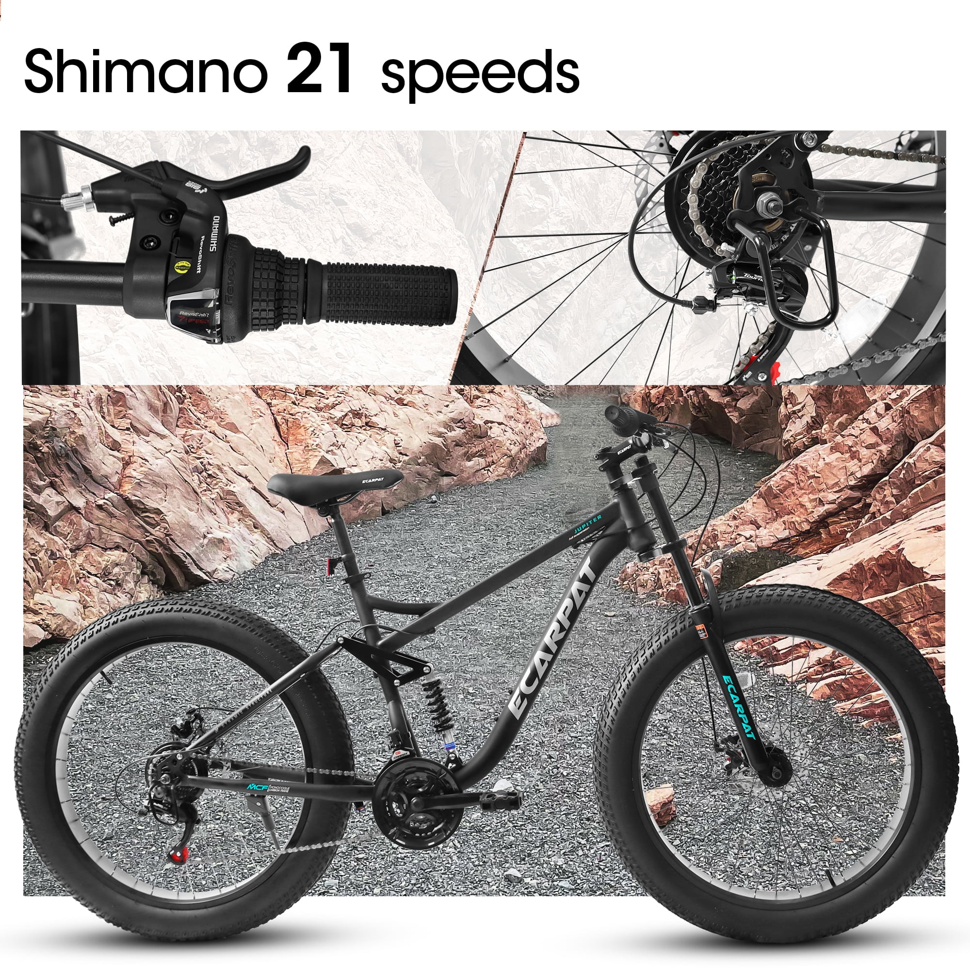 Ambifirner 26" Fat Tire Mountain Bike with Full Suspension - 4" Wide All-Terrain Tires & Shimano 21-Speed Drivetrain - Outdoor Bike for Men/Women 85% Pre-Assembled Durable Design - Image 2