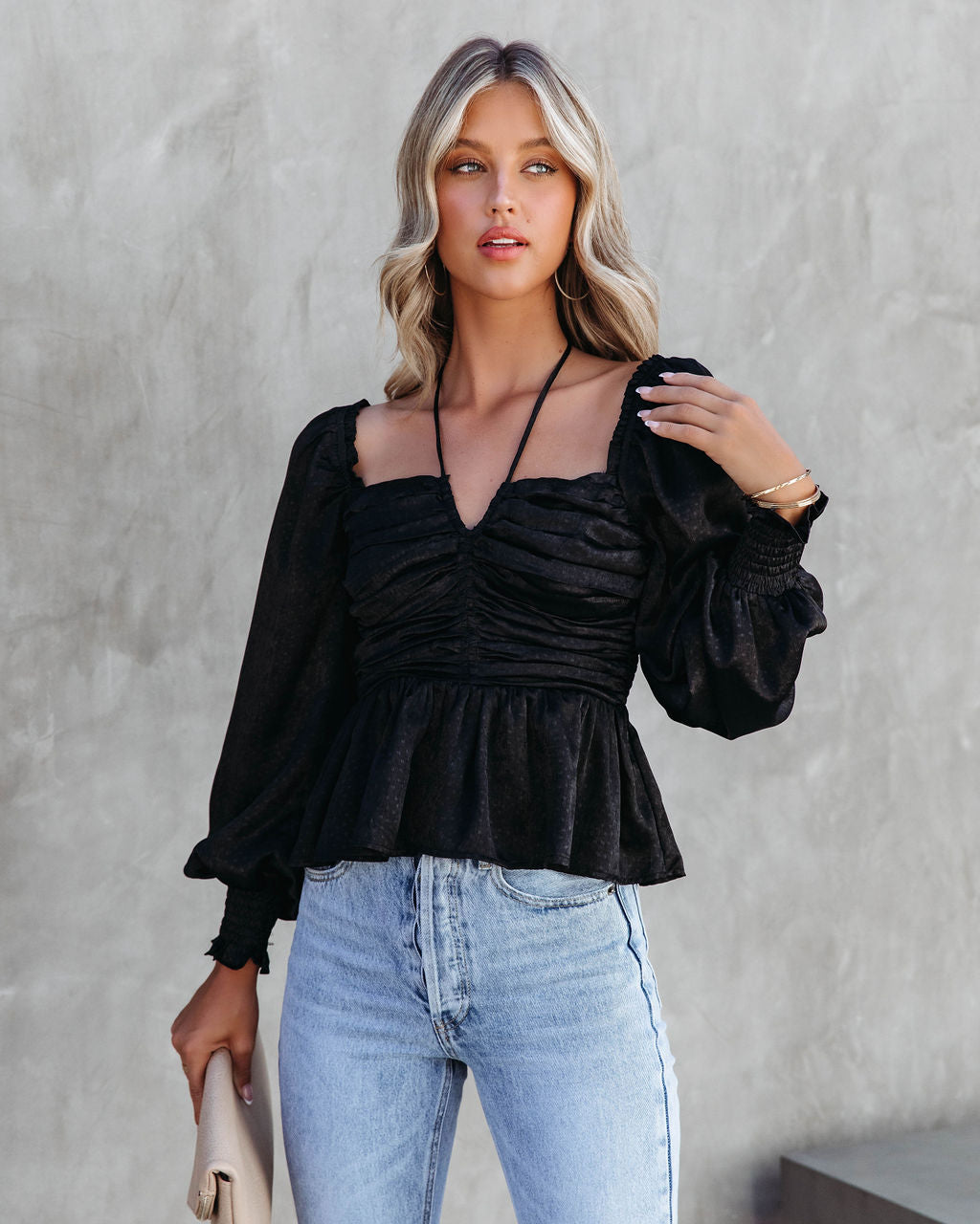 Let Me Be The One Satin Ruched Top - Black - Se7enfashion