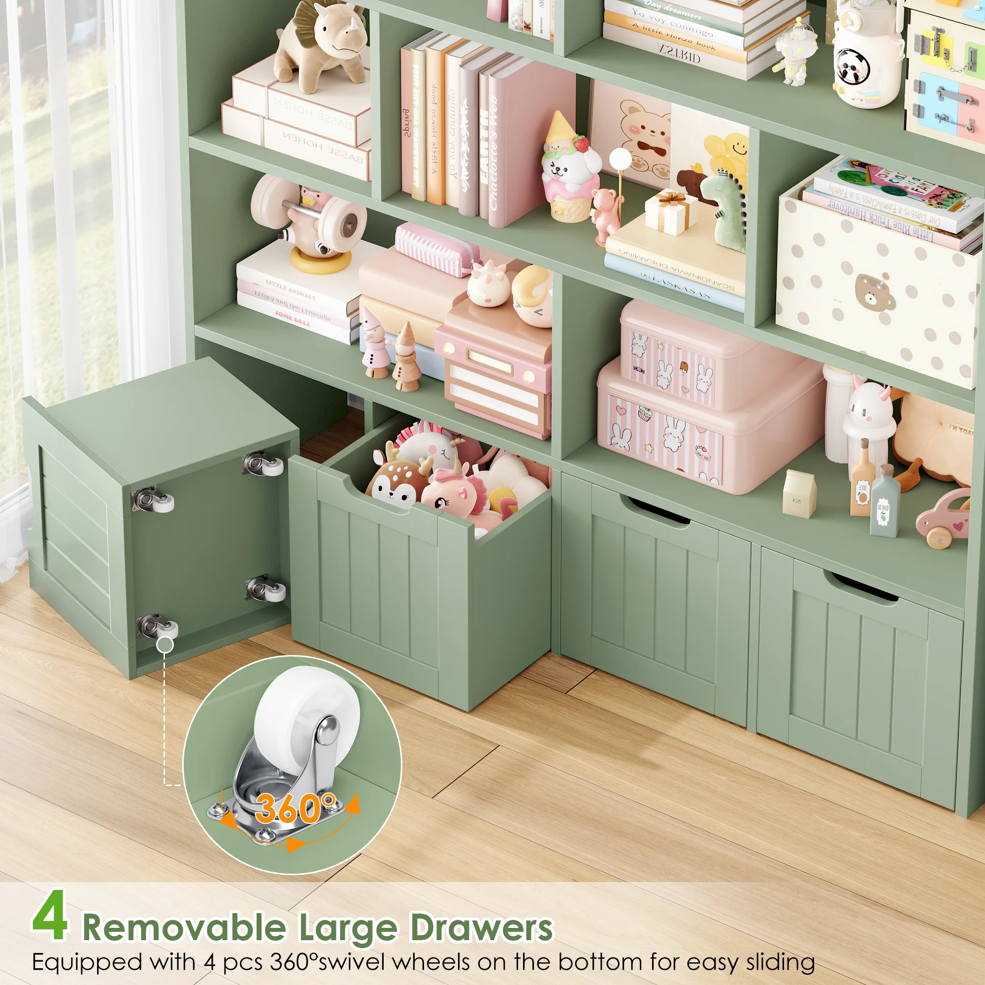 Homfa 7 Cube Toy Storage Organizer, Kids Geometric Bookcase and Bookshelf with 4 Drawers, White - Image 32