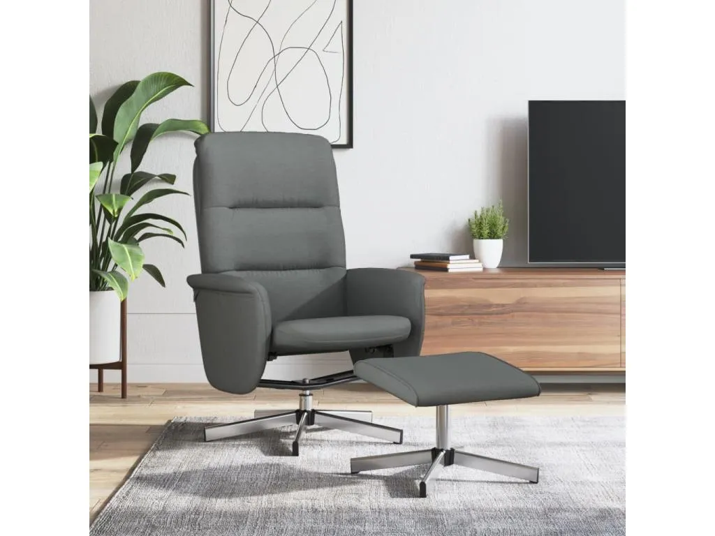 Sillón reclinable con reposapiés tela gris oscuro