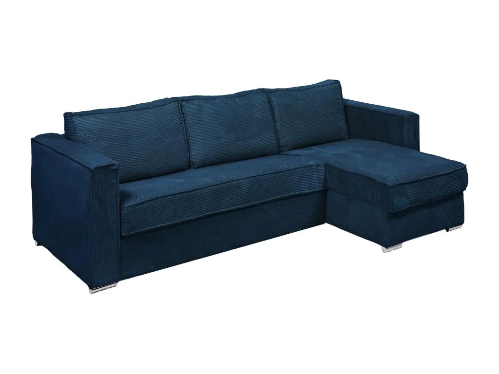 Sofá cama rinconero con apertura italiana y reversible de pana azul noche - Somier de lamas amplias de 160 cm - Colchón de 22 cm Hogarve nkkf03073